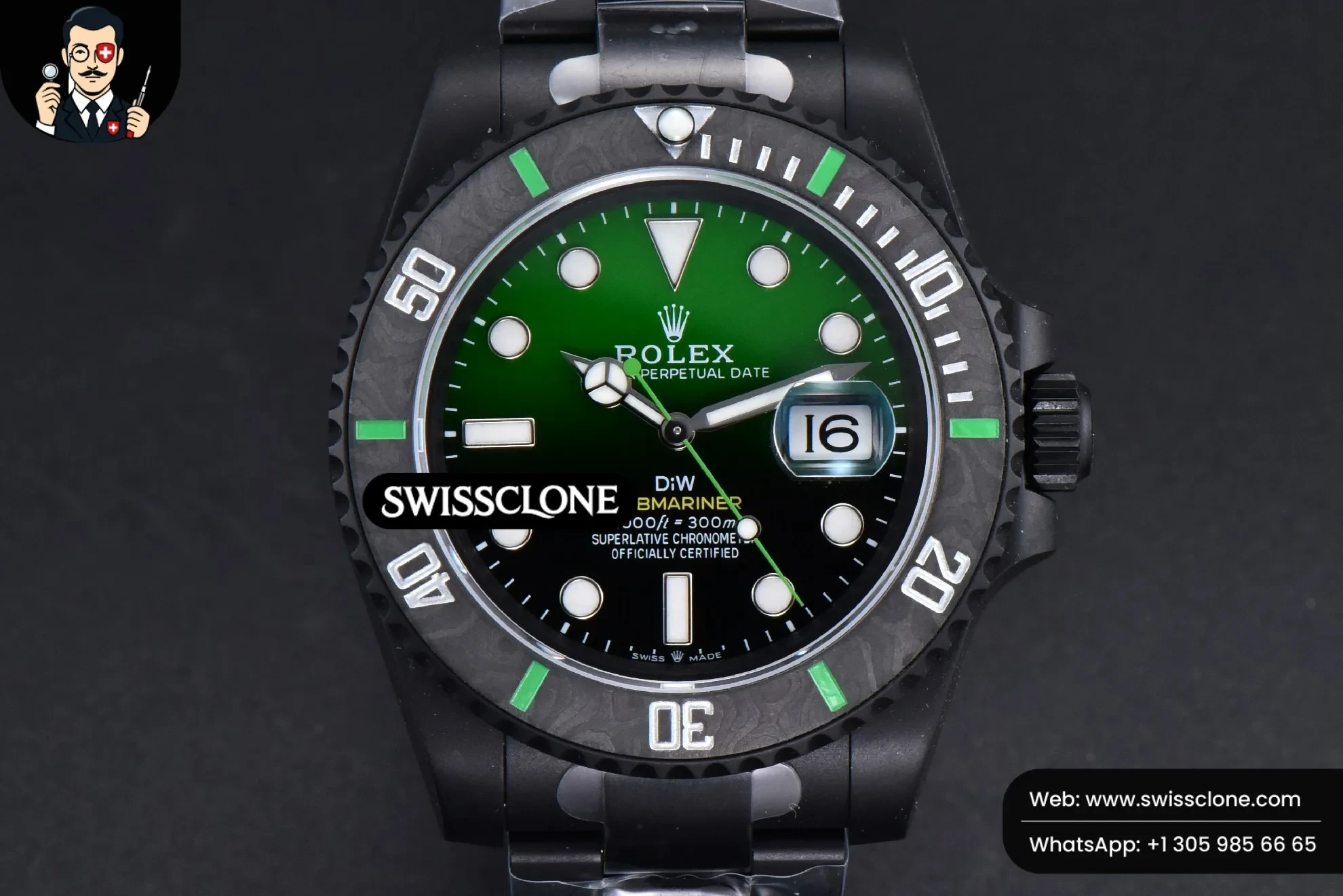Rolex Submariner DIW DLC 41mm Green Graduated Dial VS3135