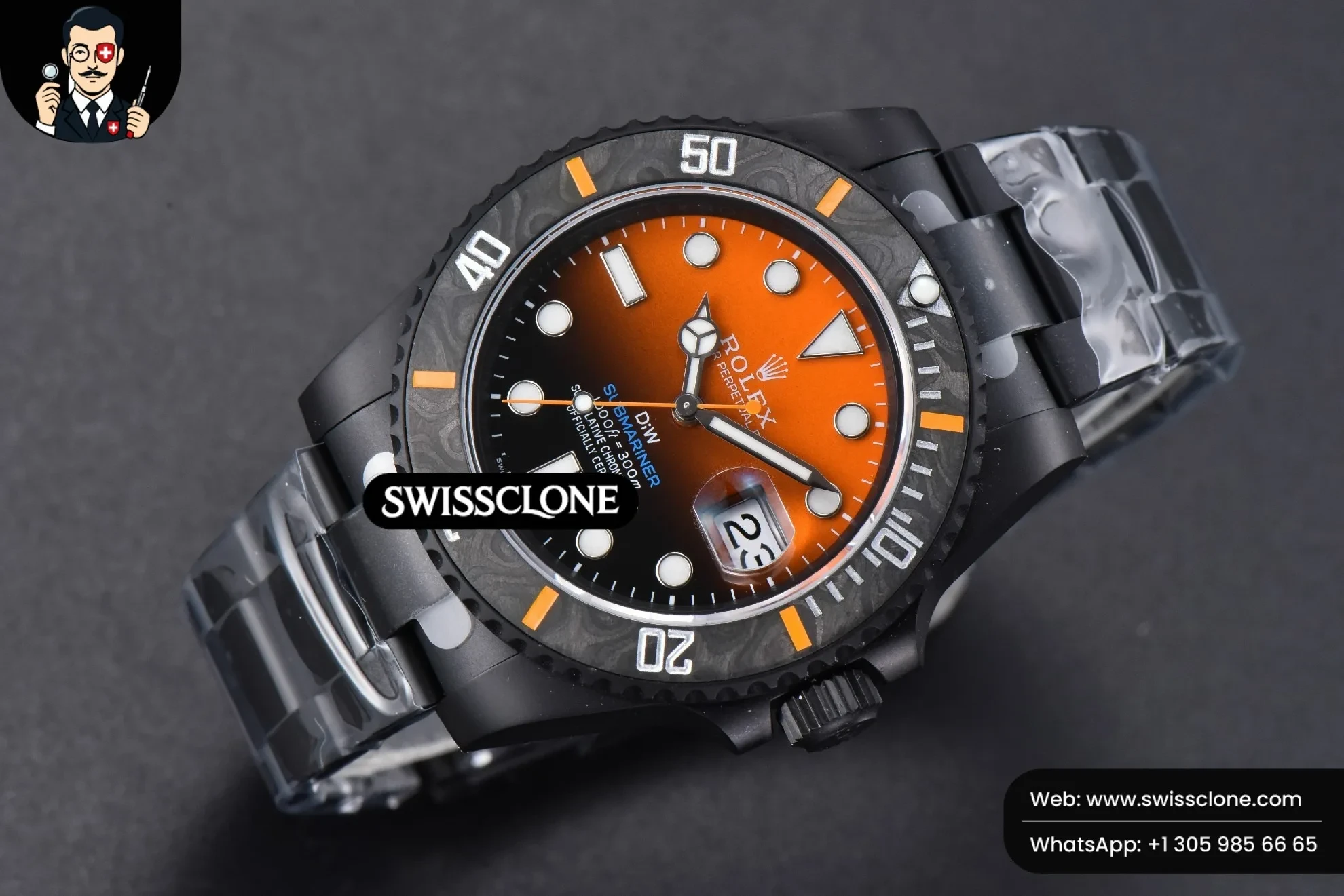 Rolex Submariner DIW DLC 41mm Orange Gradient Dial VS3135 1:1 Super Clone - Bezel & Case Profile