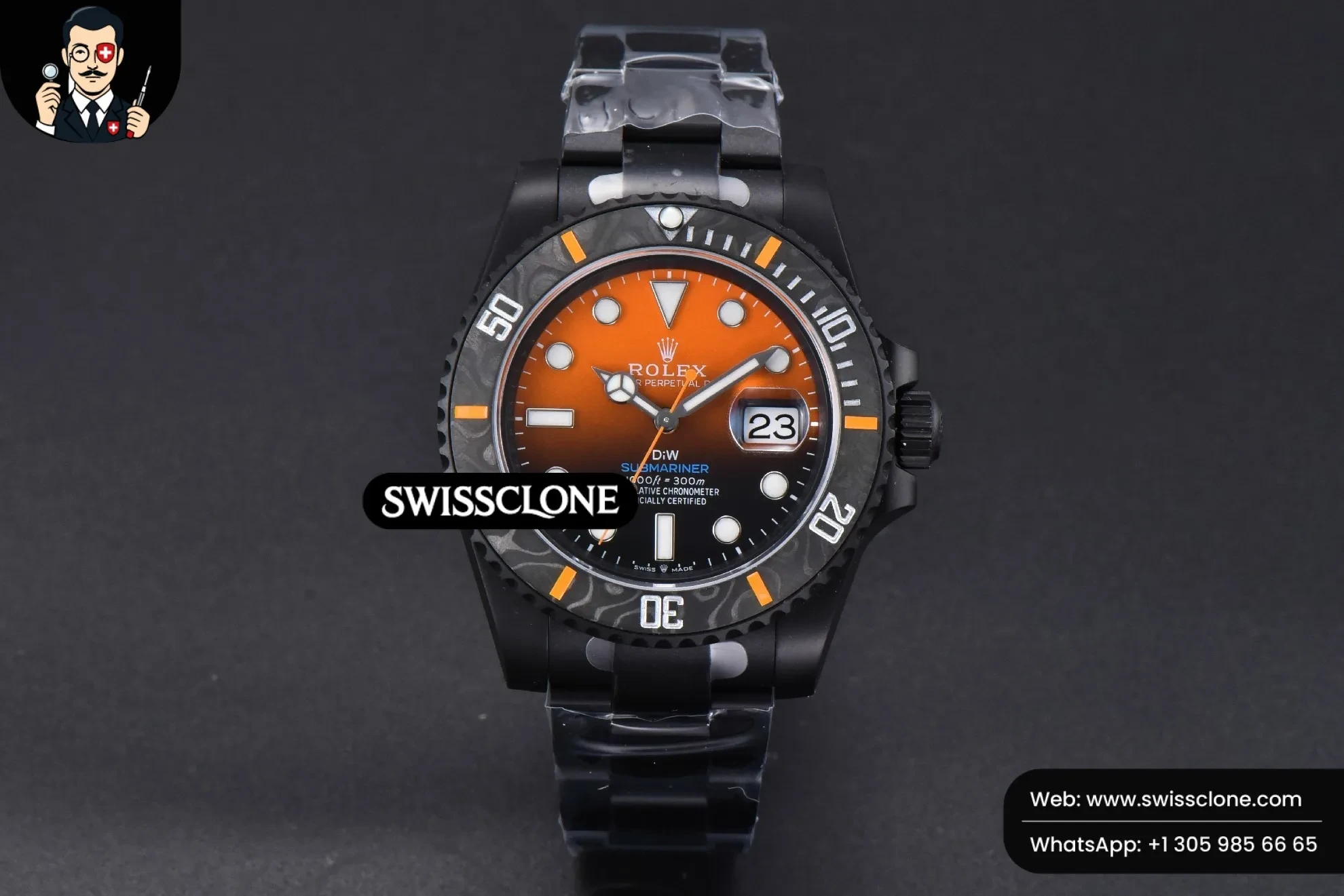 Rolex Submariner DIW DLC 41mm Orange Gradient Dial VS3135 1:1 Super Clone - Dial Macro Close-Up