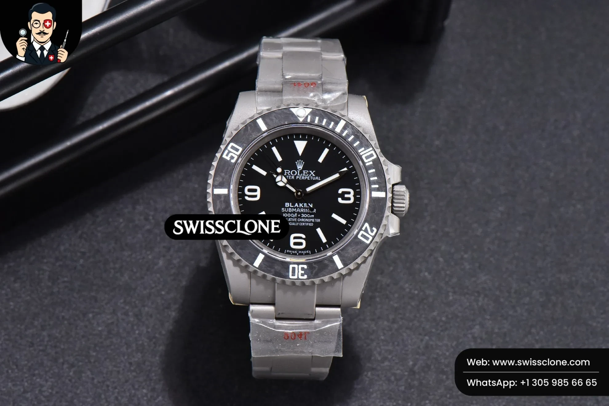 Rolex Submariner DIW Sandblasted 40mm Black Carbon Dial VS3135 1:1 Super Clone - Dial Macro Close-Up