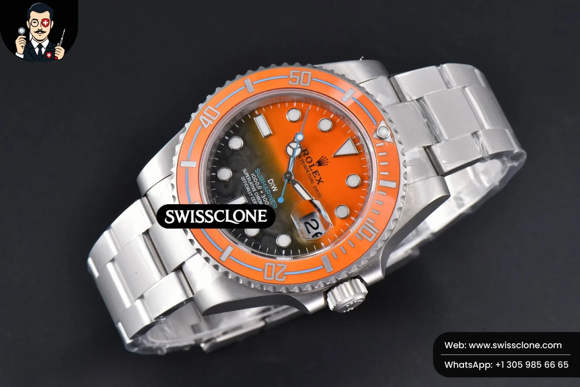 Rolex Submariner DIW Sandblasted 40mm Orange Gradient Dial VS3135 1:1 Super Clone - Bezel & Case Profile