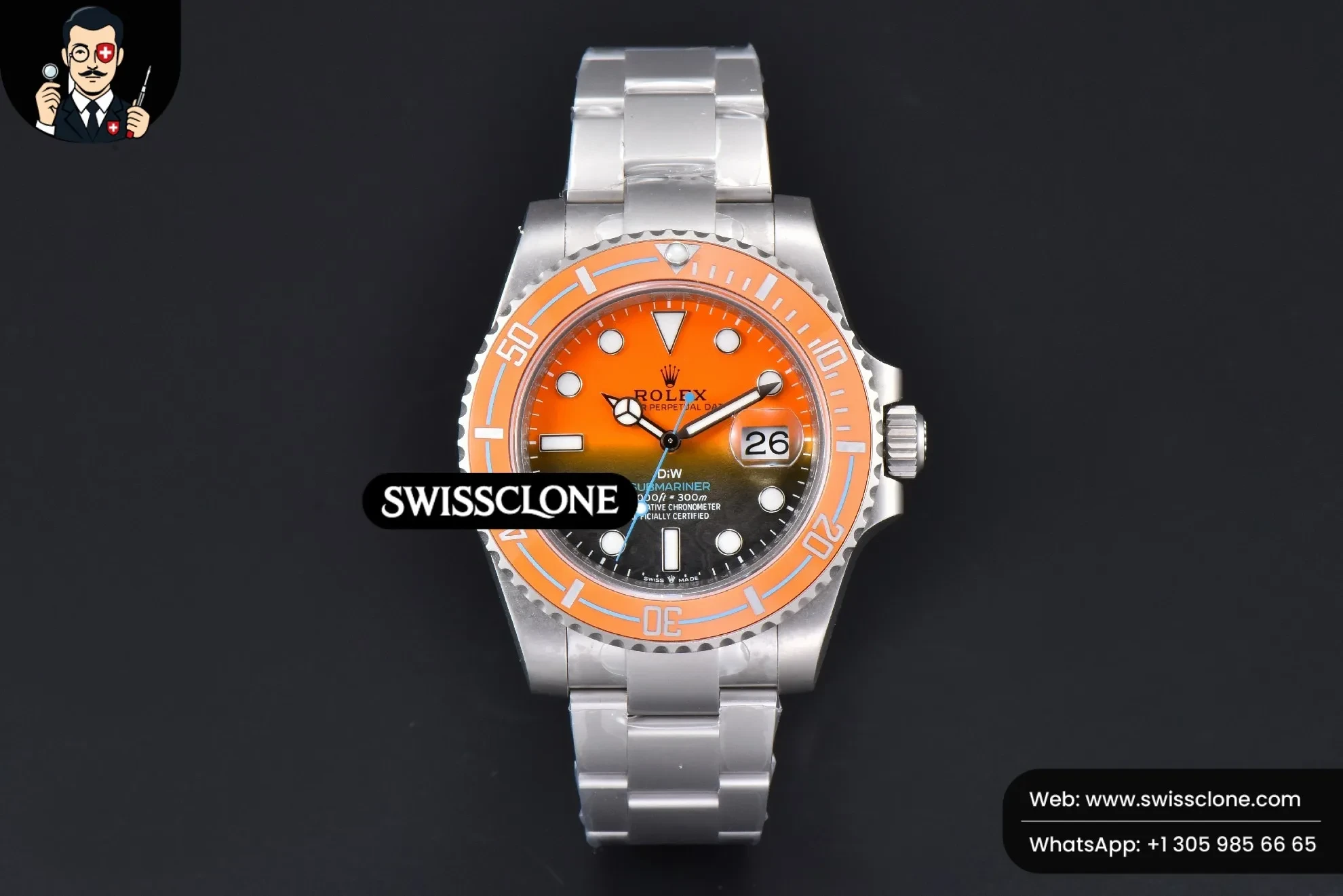 Rolex Submariner DIW Sandblasted 40mm Orange Gradient Dial VS3135 1:1 Super Clone - Dial Macro Close-Up