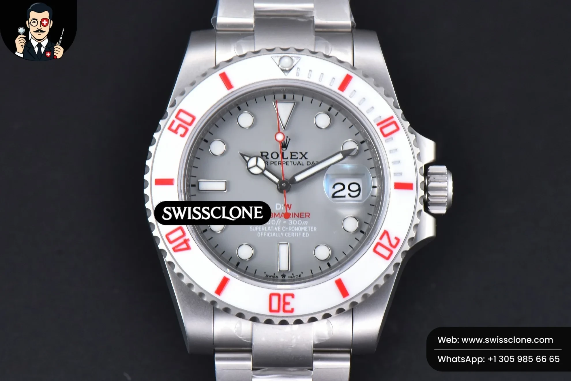 Rolex Submariner DIW Sandblasted 41mm Gray Dial White Bezel Red Text VS3135