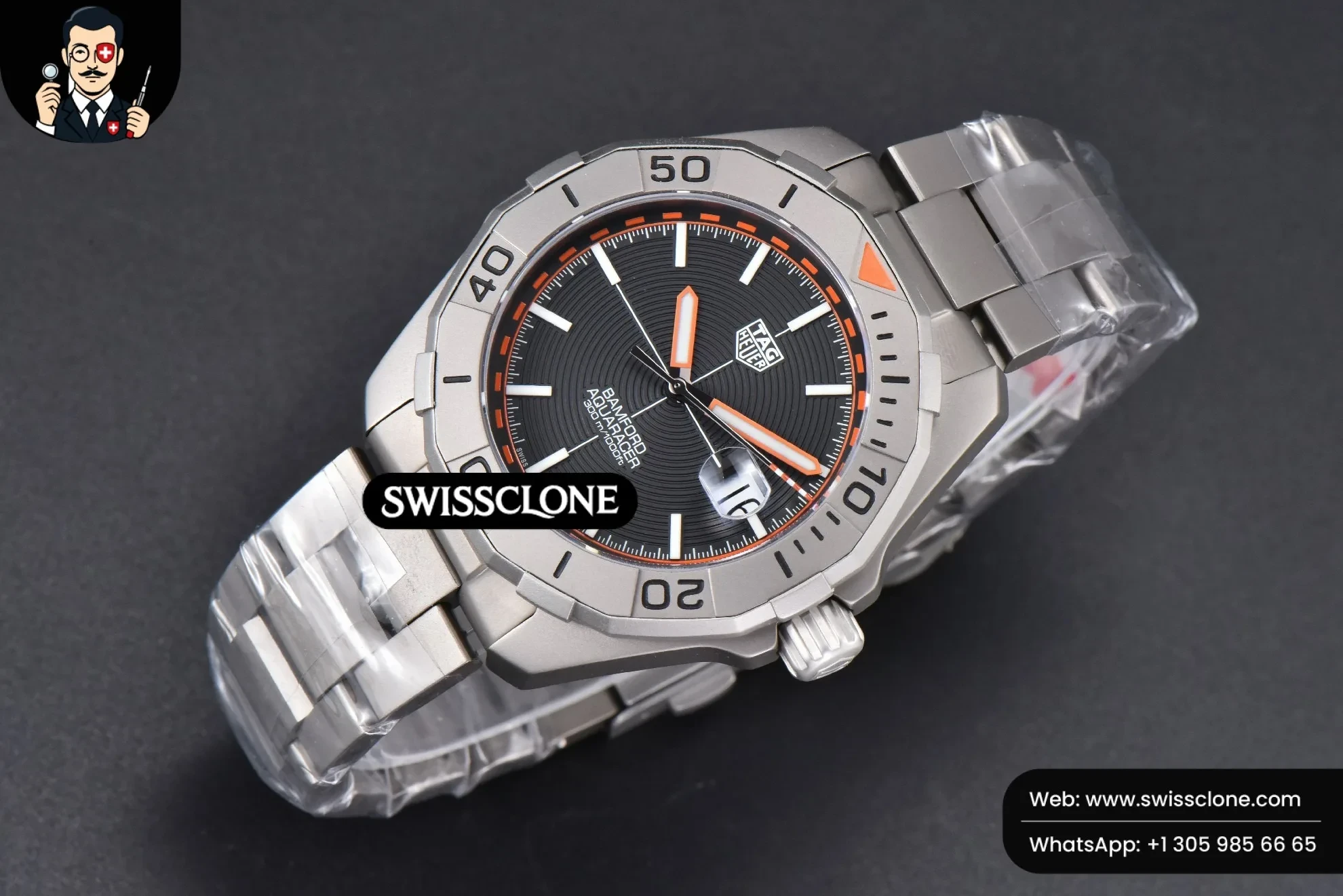 Rolex Tag Heuer Aquaracer Bamford OF 43mm Black/Orange Dial BraceletAquaracer Calibre 7 GMT OF 43mm Blue/Red Bezel Black Dial SW200 1:1 Super Clone - Bezel & Case Profile
