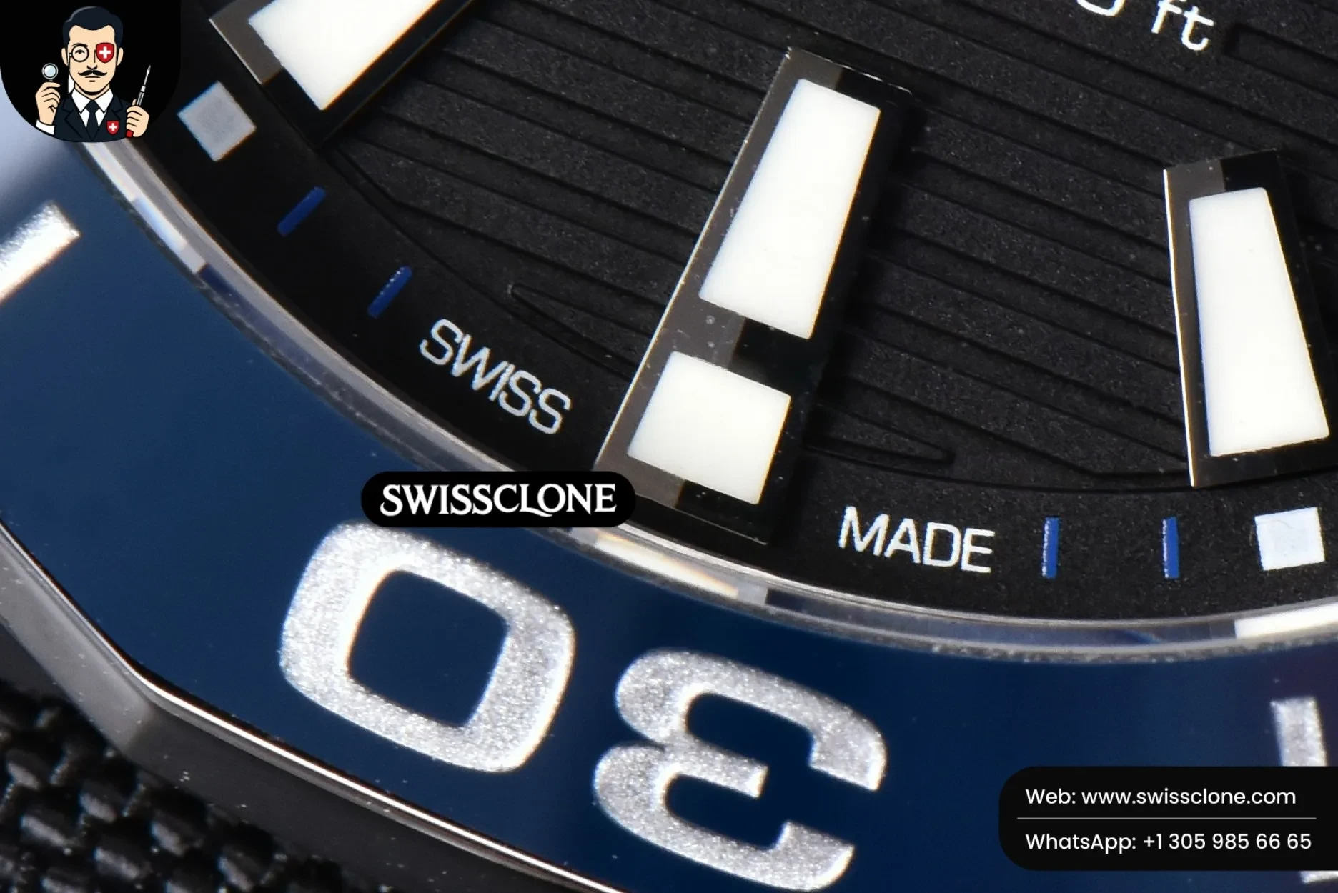Rolex Tag Heuer Aquaracer Caliber 5 43mm OF Black Dial Blue Hand Black Nylon SW200 1:1 Super Clone - Lateral Case Thickness Profile