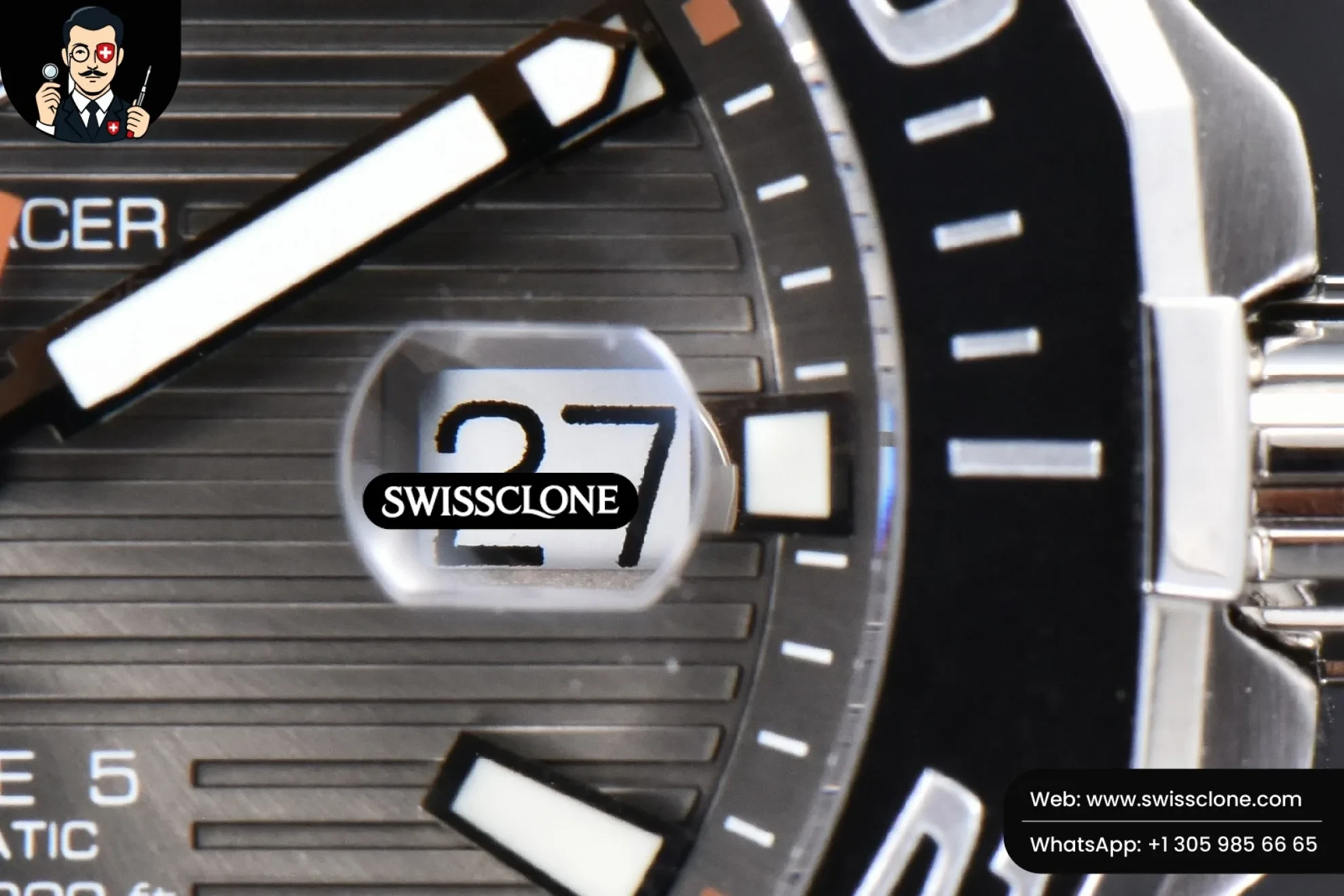 Rolex Tag Heuer Aquaracer Caliber 5 43mm OF Black Dial Brown Hand Brown Leather SW200 1:1 Super Clone - Caseback & Cloned Calibre Movement