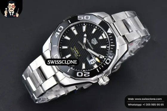 Rolex Tag Heuer Aquaracer Caliber 5 43mm OF Black Dial Silver Hand SW200 1:1 Super Clone - Bezel & Case Profile