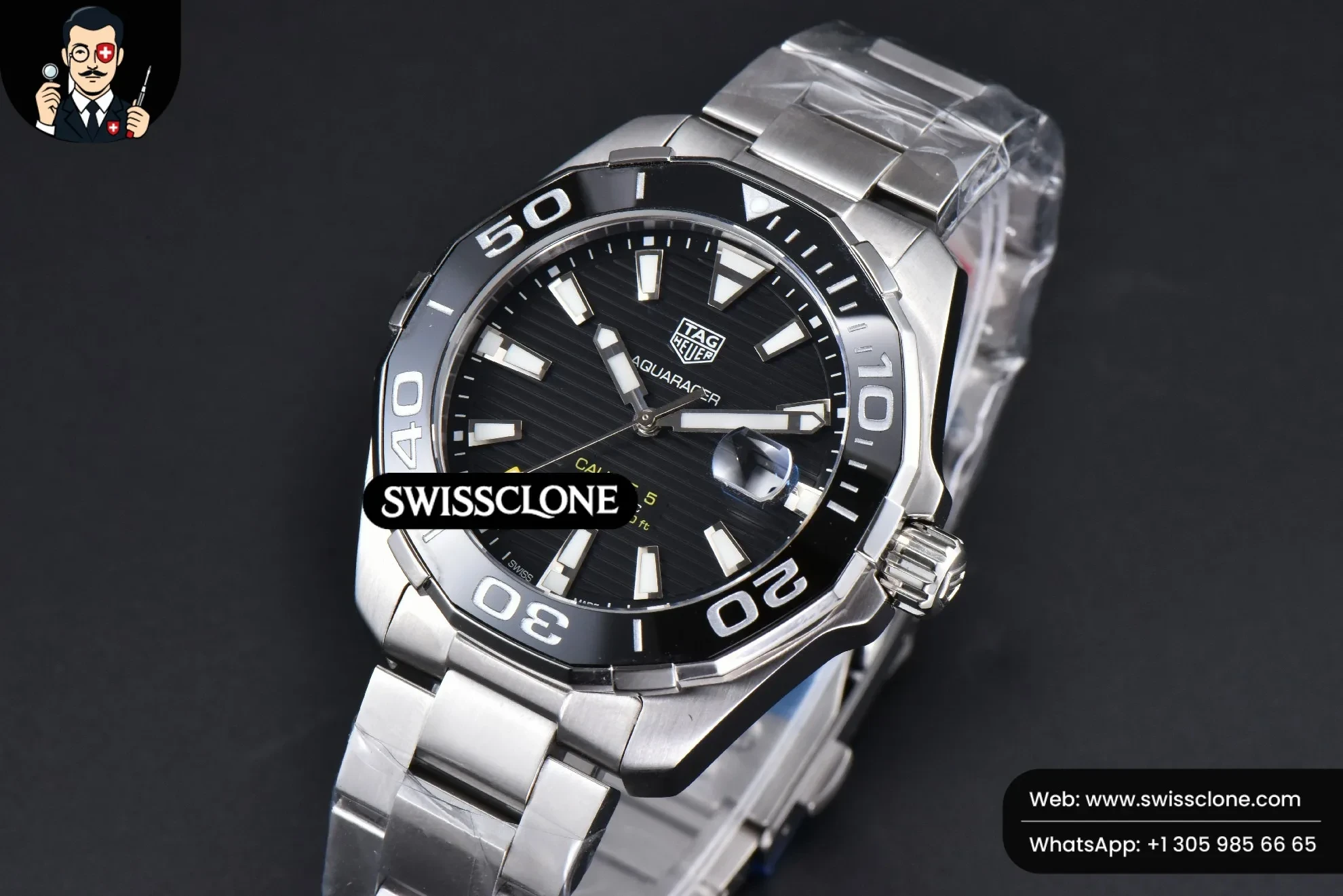Rolex Tag Heuer Aquaracer Caliber 5 43mm OF Black Dial Silver Hand SW200 1:1 Super Clone - Clasp & Bracelet Finishing