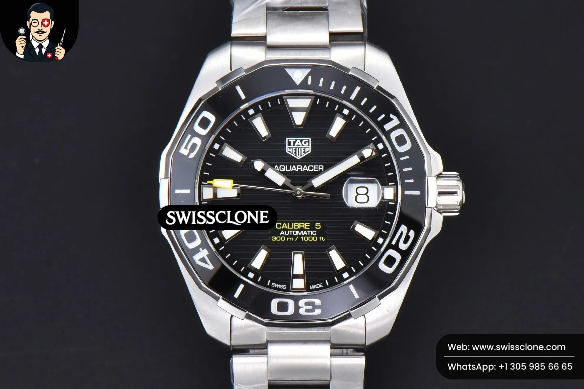 Tag Heuer Aquaracer Caliber 5 43mm OF Black Dial Silver Hand SW200