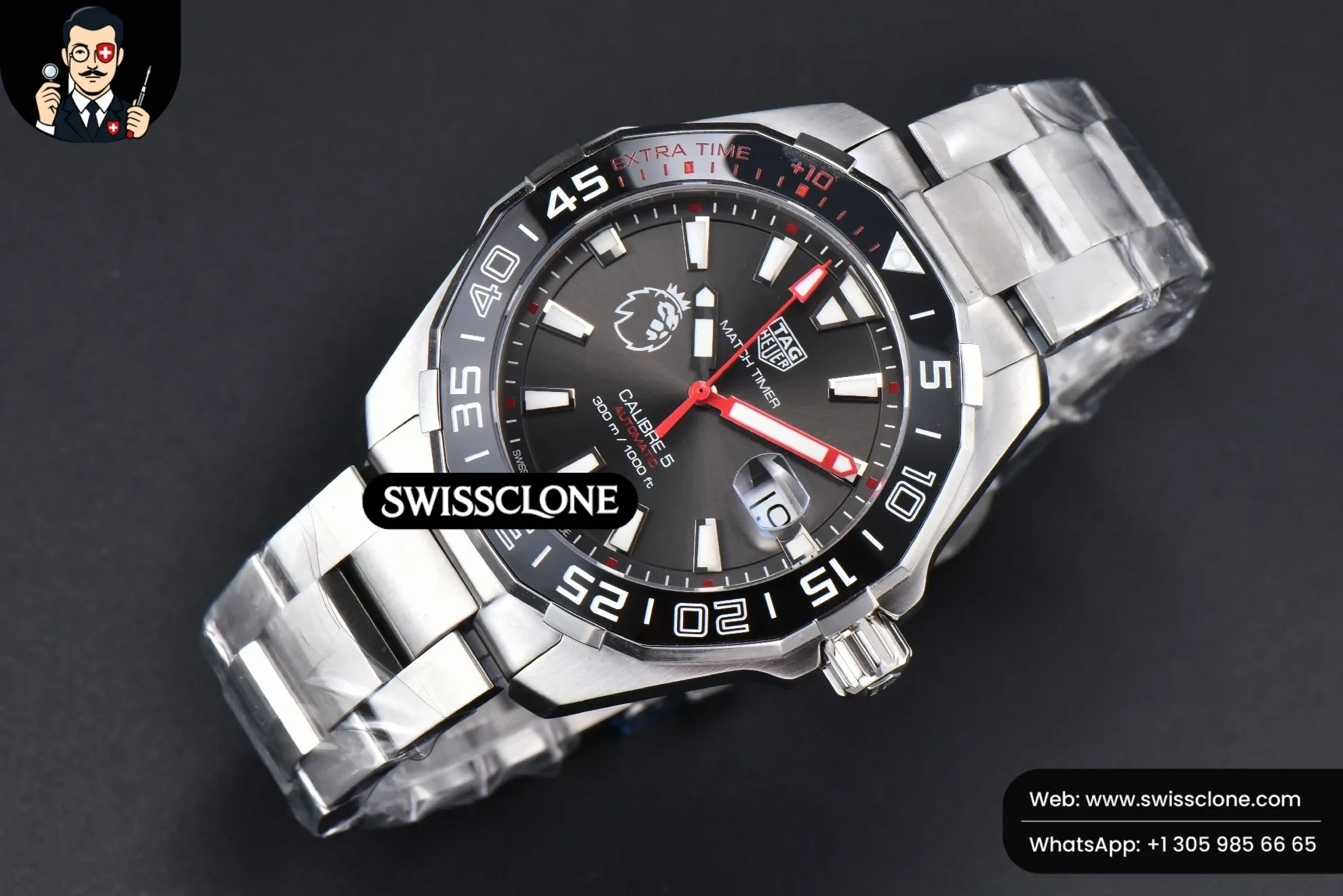 Rolex Tag Heuer Aquaracer Caliber 5 43mm OF Black ‘Lion’ Dial Red Hand SW200 1:1 Super Clone Det - Bezel & Case Profile