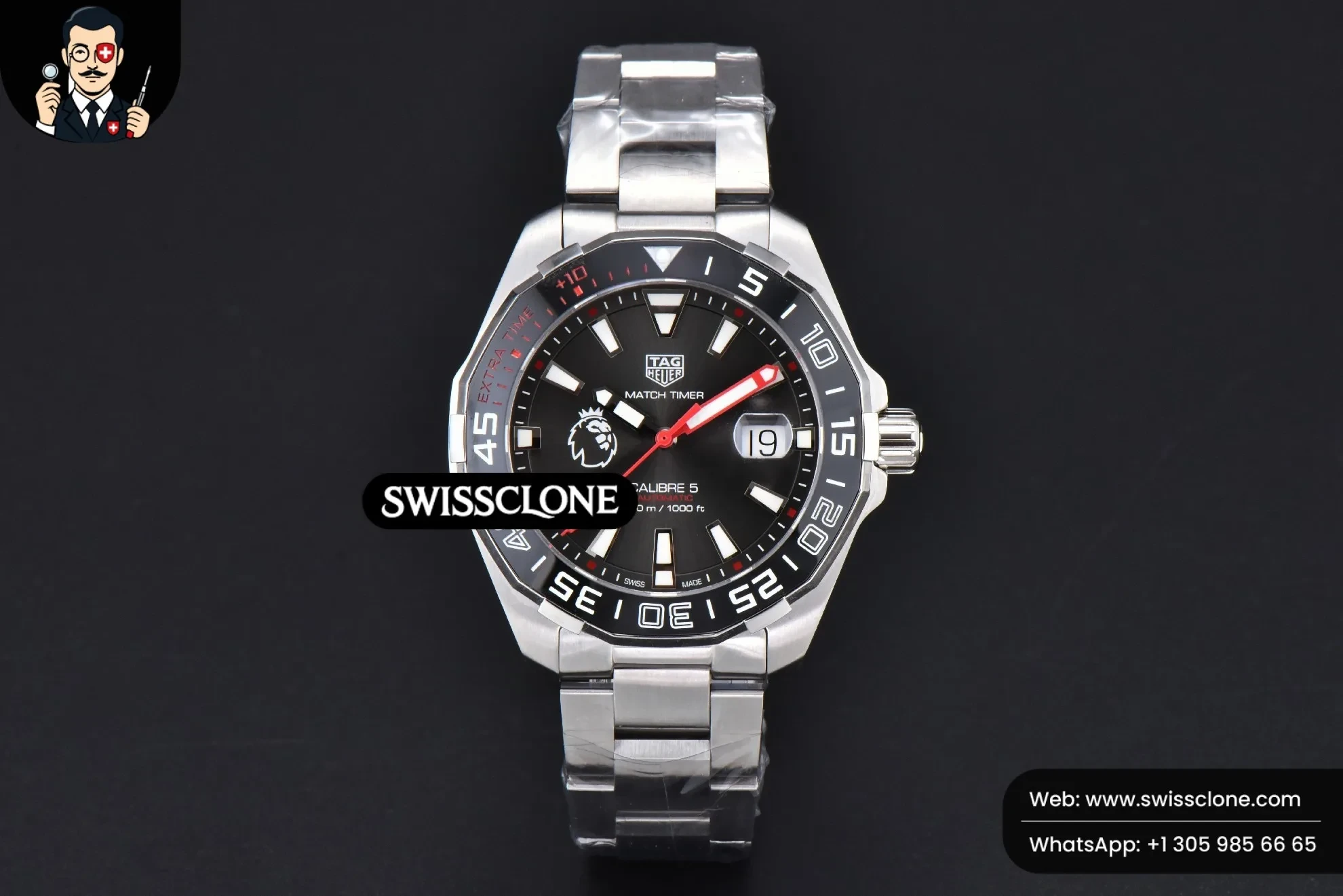 Rolex Tag Heuer Aquaracer Caliber 5 43mm OF Black ‘Lion’ Dial Red Hand SW200 1:1 Super Clone Det - Dial Macro Close-Up