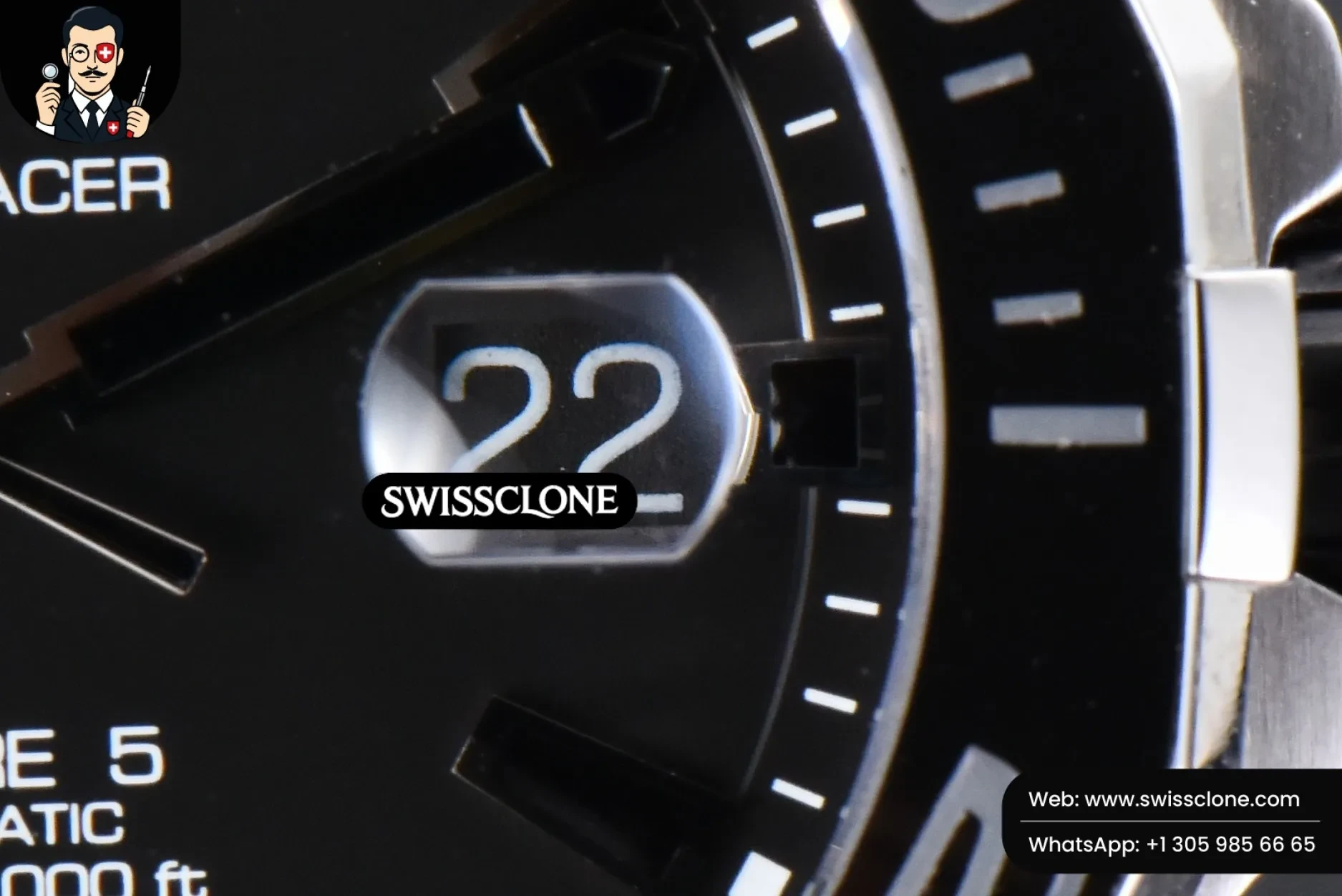 Rolex Tag Heuer Aquaracer Caliber 5 43mm OF Black Moon Dial Black Nylon SW200 1:1 Super Clone - On-Wrist Presence View
