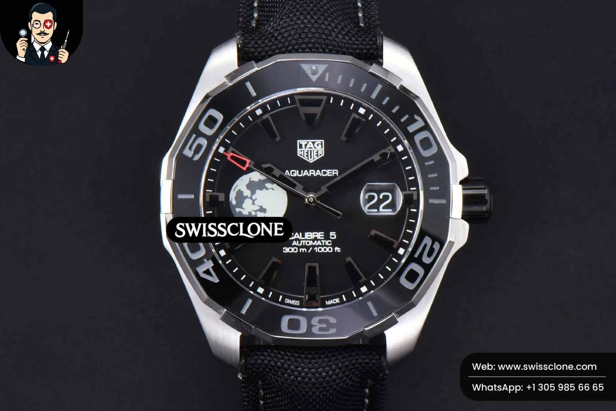 Tag Heuer Aquaracer Caliber 5 43mm OF Black Moon Dial Black Nylon SW200