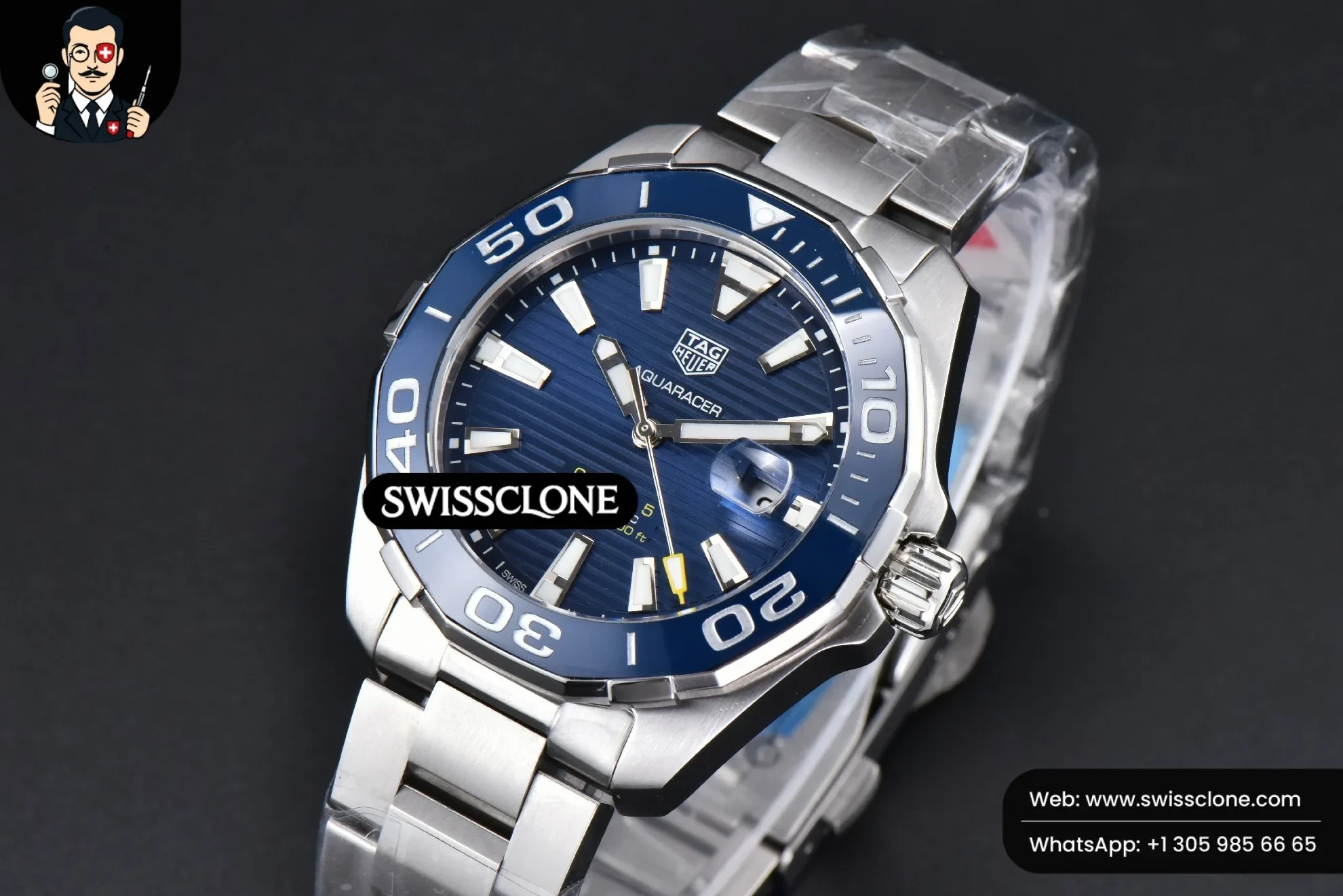 Rolex Tag Heuer Aquaracer Caliber 5 43mm OF Blue Dial Silver Hand SW200 1:1 Super Clone - Bezel & Case Profile