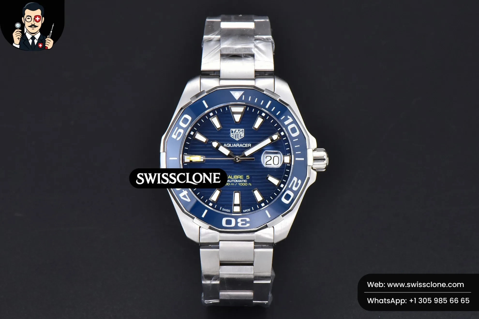 Tag Heuer Aquaracer Caliber 5 43mm OF Blue Dial Silver Hand SW200