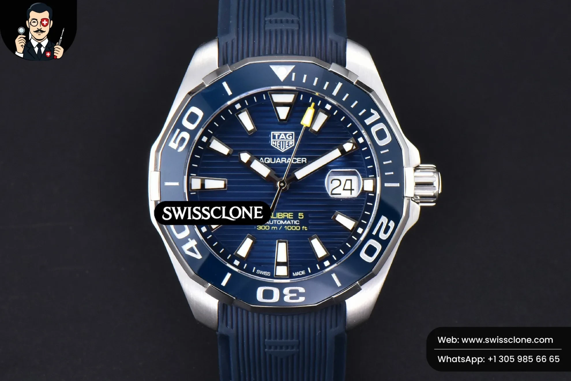 Tag Heuer Aquaracer Caliber 5 43mm OF Dark Blue Dial Blue Rubber SW200