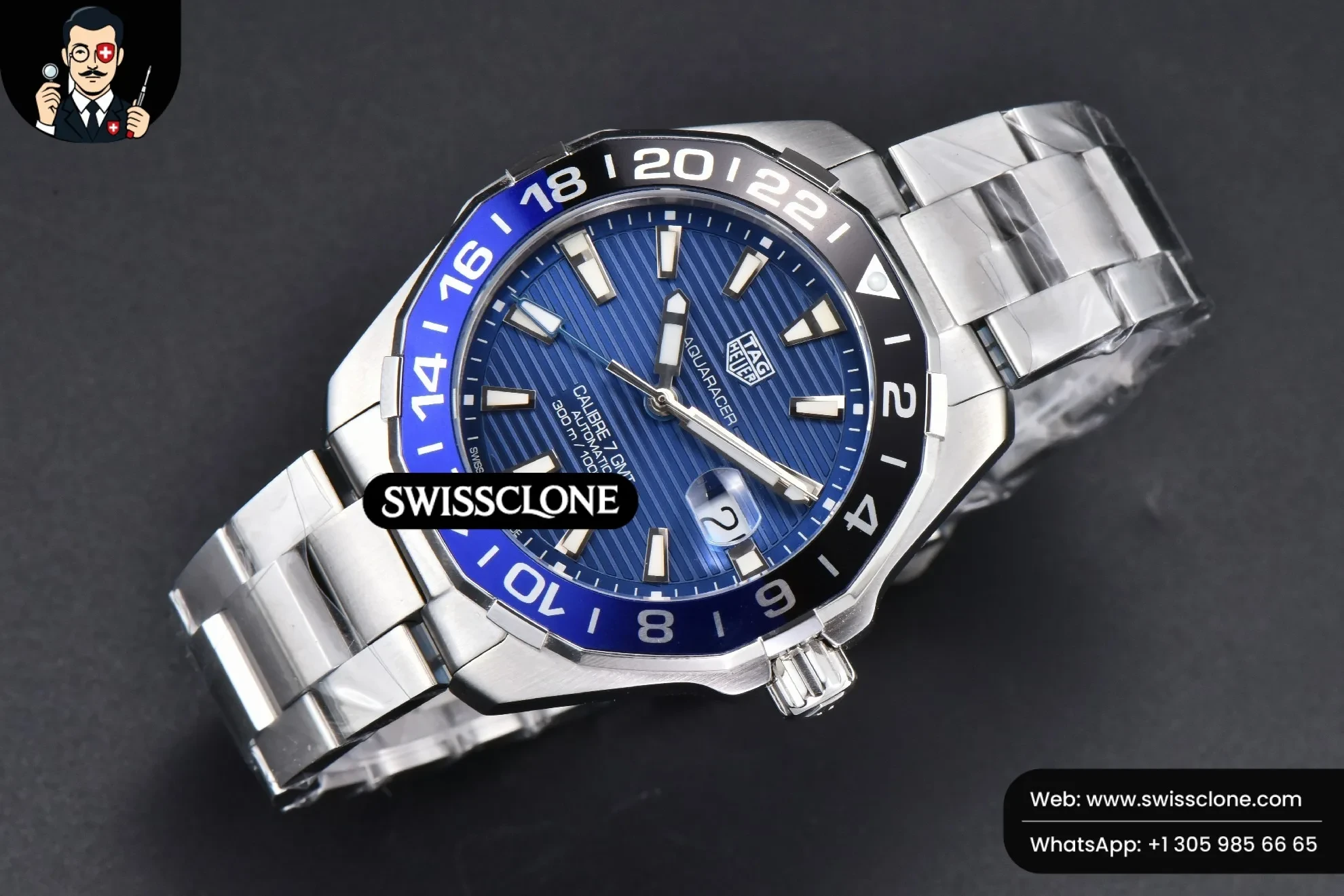 Rolex Tag Heuer Aquaracer Caliber 5 GMT 43mm OF Blue/Black Bezel Blue Dial SW200 1:1 Super Clone - Bezel & Case Profile