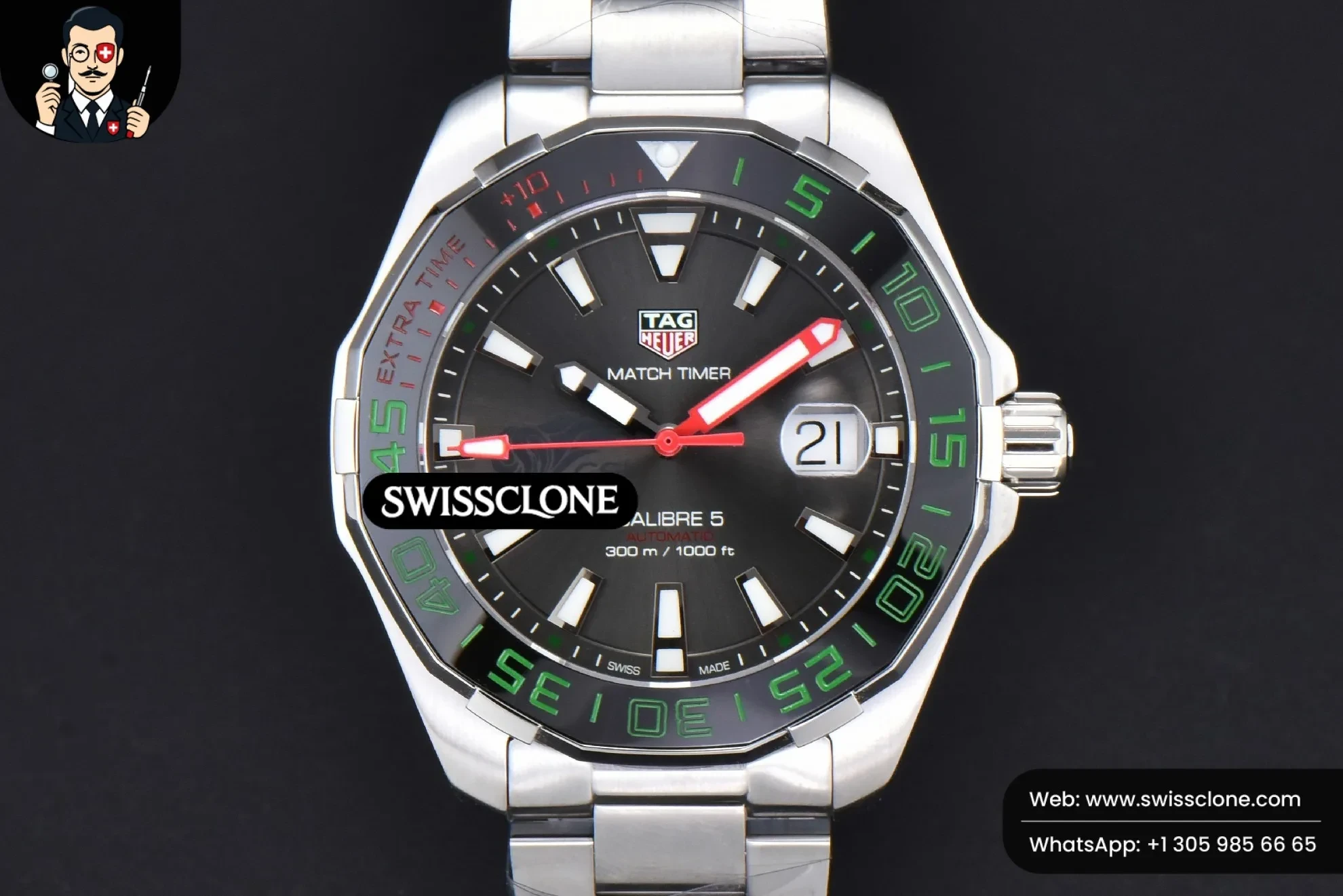 Tag Heuer Aquaracer Calibre 5 GMT OF 43mm Green/Red Bezel Black Dial SW200