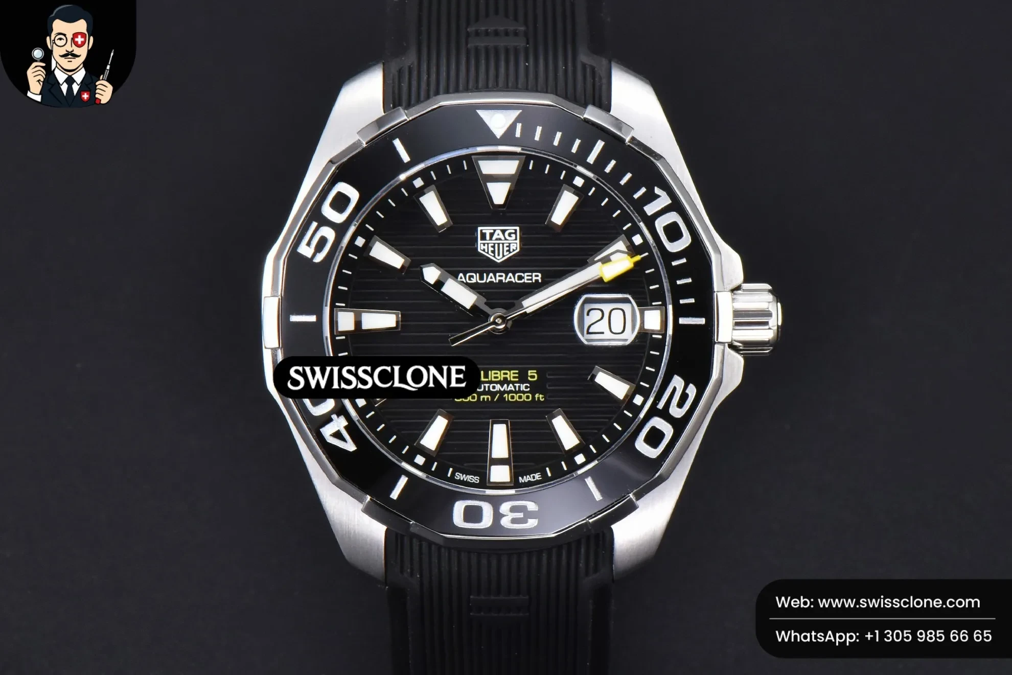 Tag Heuer Aquaracer Calibre 5 OF 43mm Black Dial Black Bezel Rubber SW200