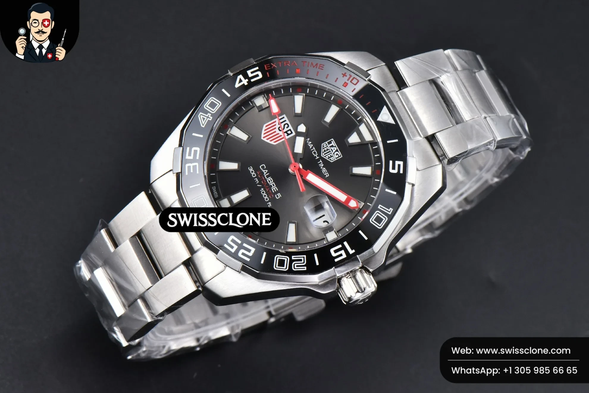 Rolex Tag Heuer Aquaracer Calibre 5 OF 43mm Black Dial Red Hands SW200 1:1 Super Clone - Bezel & Case Profile