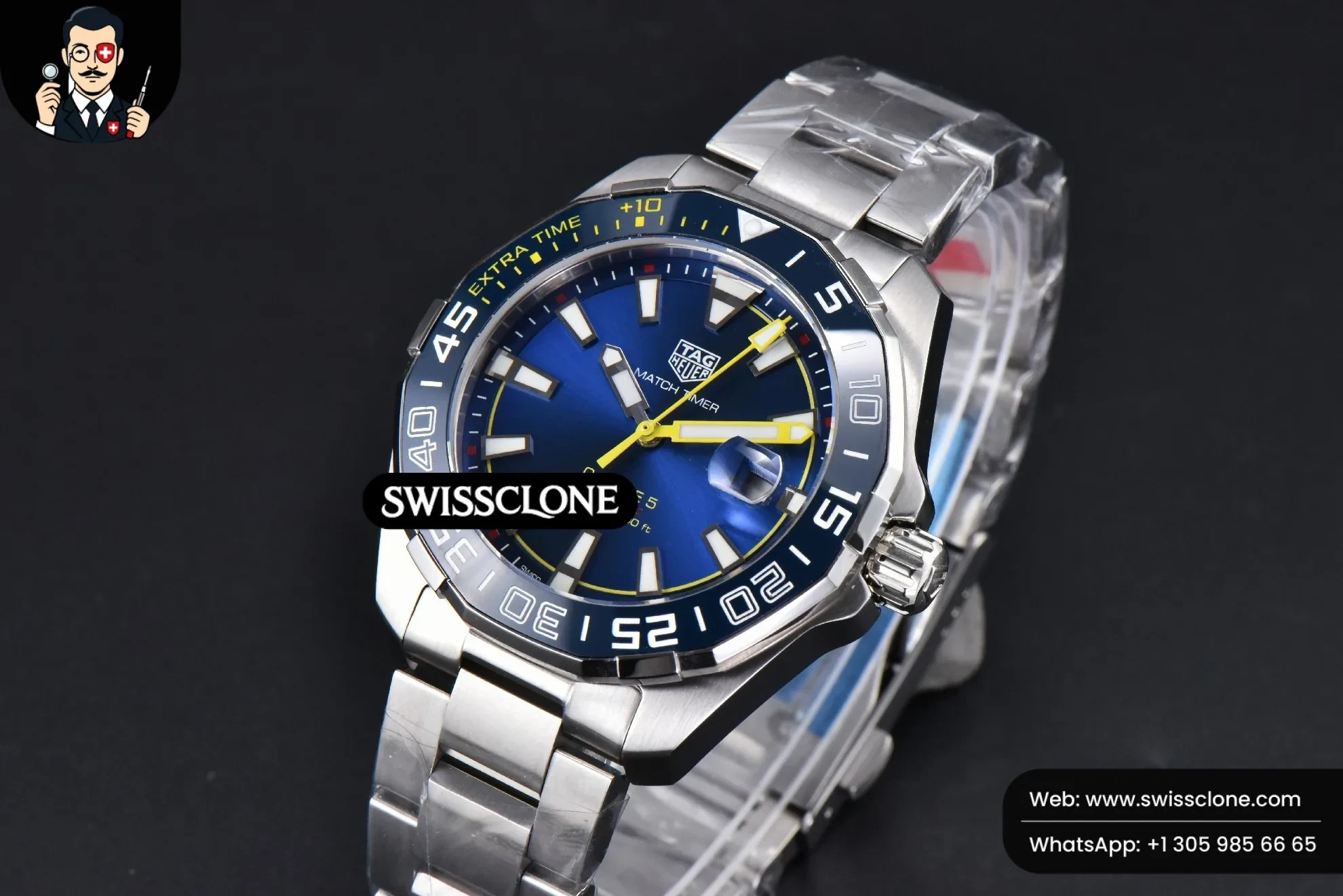 Rolex Tag Heuer Aquaracer Calibre 5 OF 43mm Blue Dial Blue Bezel Yellow Hands SW200 1:1 Super Clone - Clasp & Bracelet Finishing