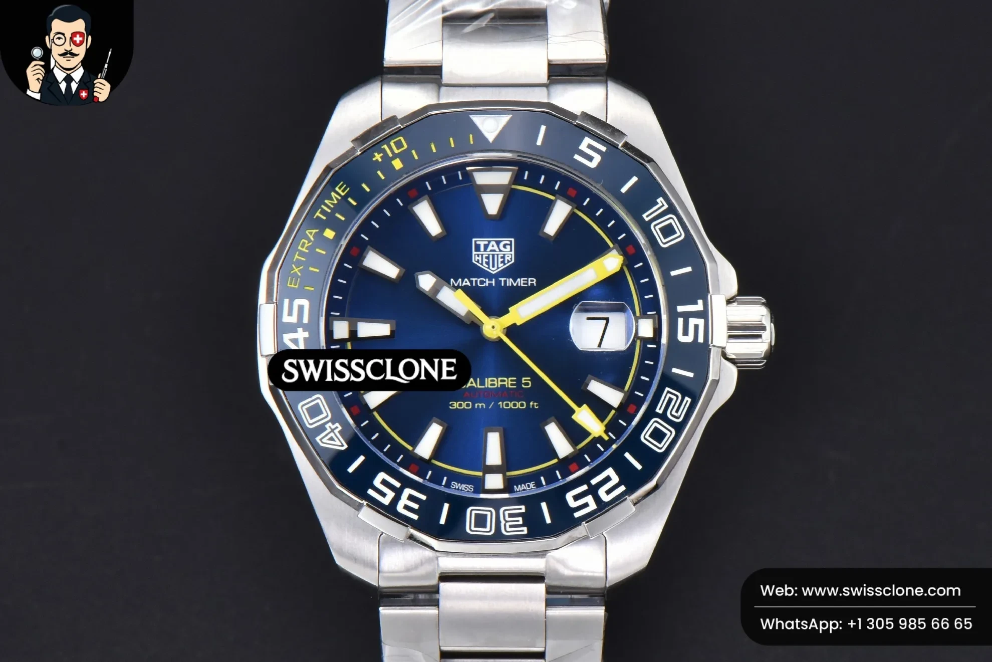 Tag Heuer Aquaracer Calibre 5 OF 43mm Blue Dial Blue Bezel Yellow Hands SW200