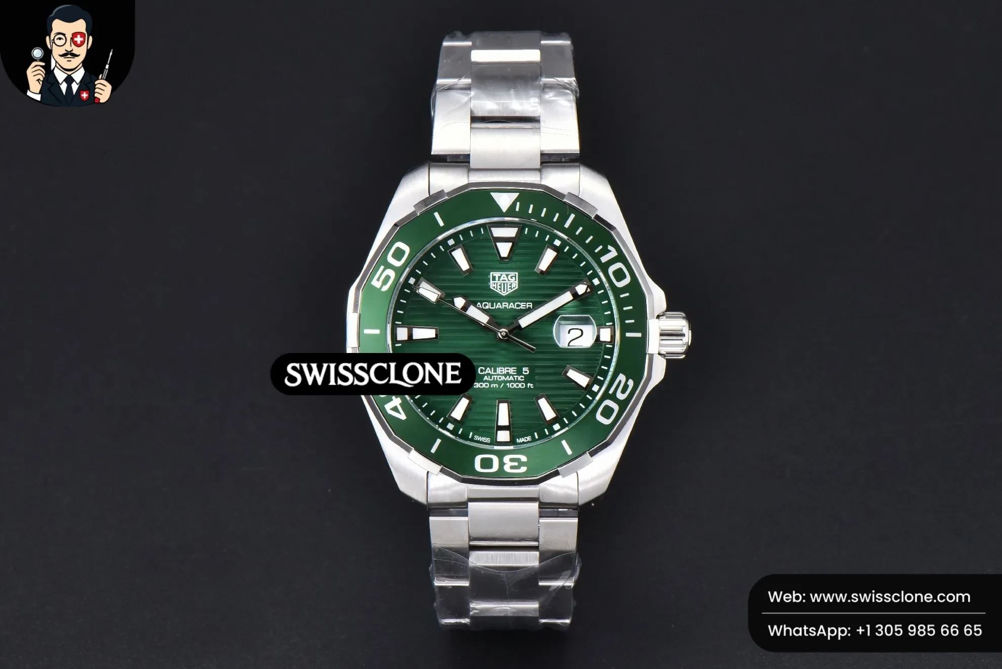Rolex TAG Heuer Aquaracer Calibre 5 OF 43mm Green Dial Green Bezel SW200 1:1 Super Clone - Dial Macro Close-Up
