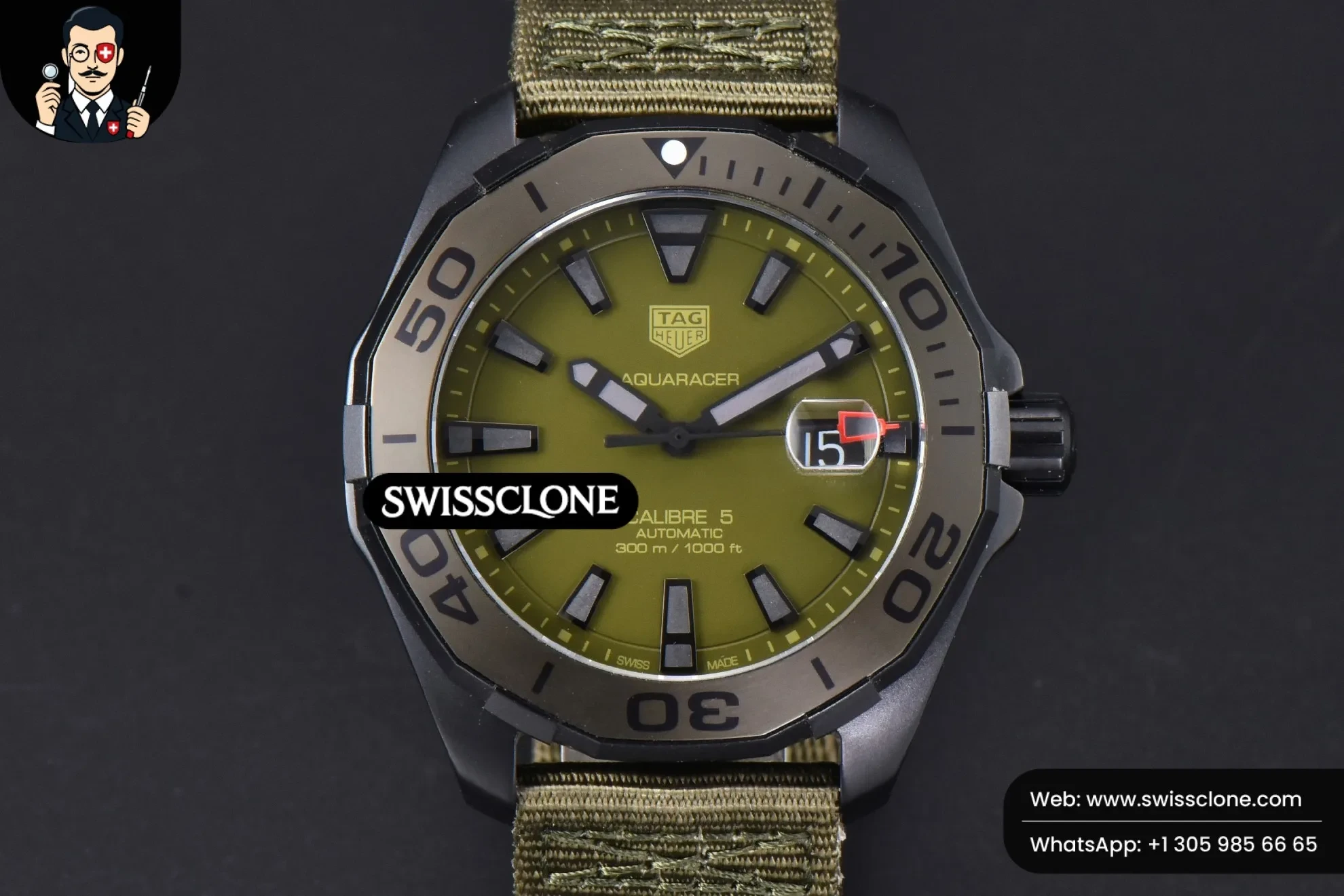 Tag Heuer Aquaracer Calibre 5 OF 43mm Olive Dial Ti Bezel Nylon SW200