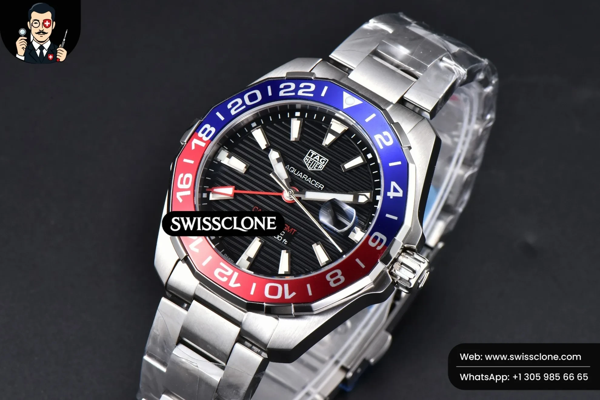 Rolex Tag Heuer Aquaracer Calibre 7 GMT OF 43mm Blue/Red Bezel Black Dial SW200 1:1 Super Clone - Clasp & Bracelet Finishing