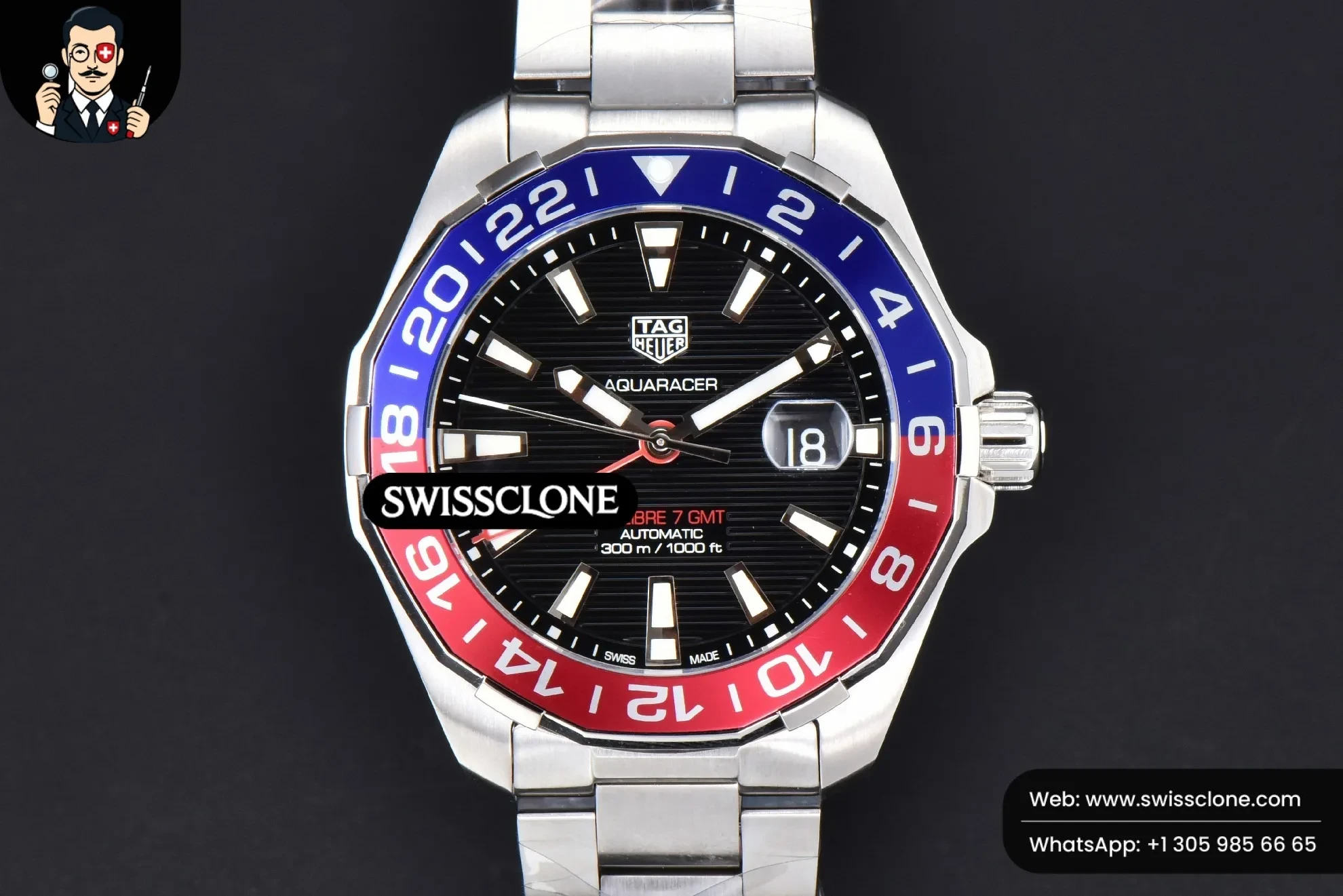 Tag Heuer Aquaracer Calibre 7 GMT OF 43mm Blue/Red Bezel Black Dial SW200