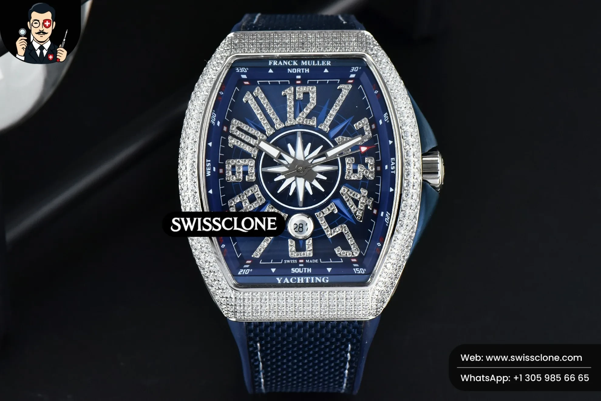 Rolex Vanguard V45 45mm ABF Diamond Blue Dial Blue Rubber 9015 1:1 Super Clone - Dial Macro Close-Up