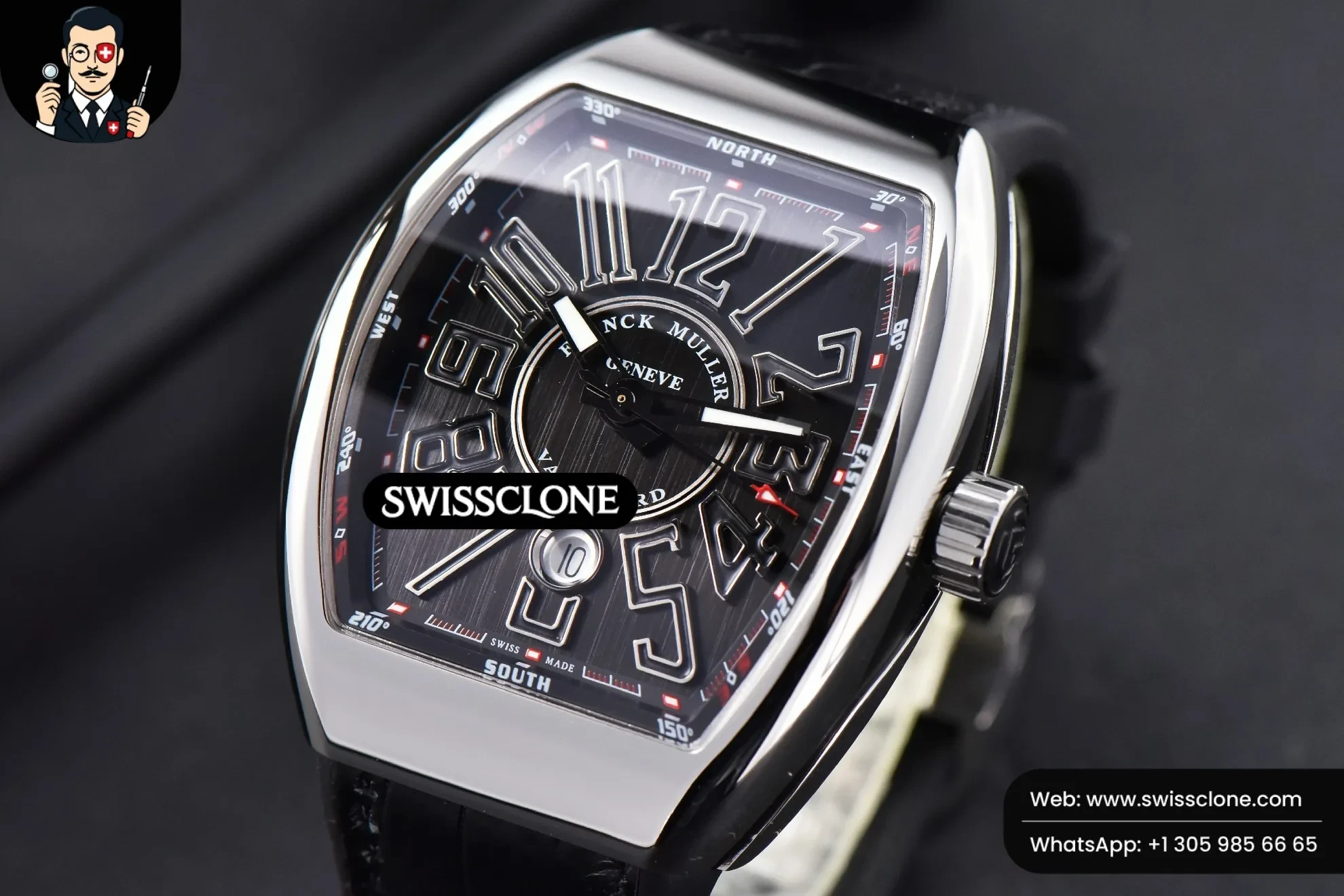 Rolex Vanguard V45 45mm Black Textured Dial Black Leather 9015 1:1 Super Clone - Bezel & Case Profile