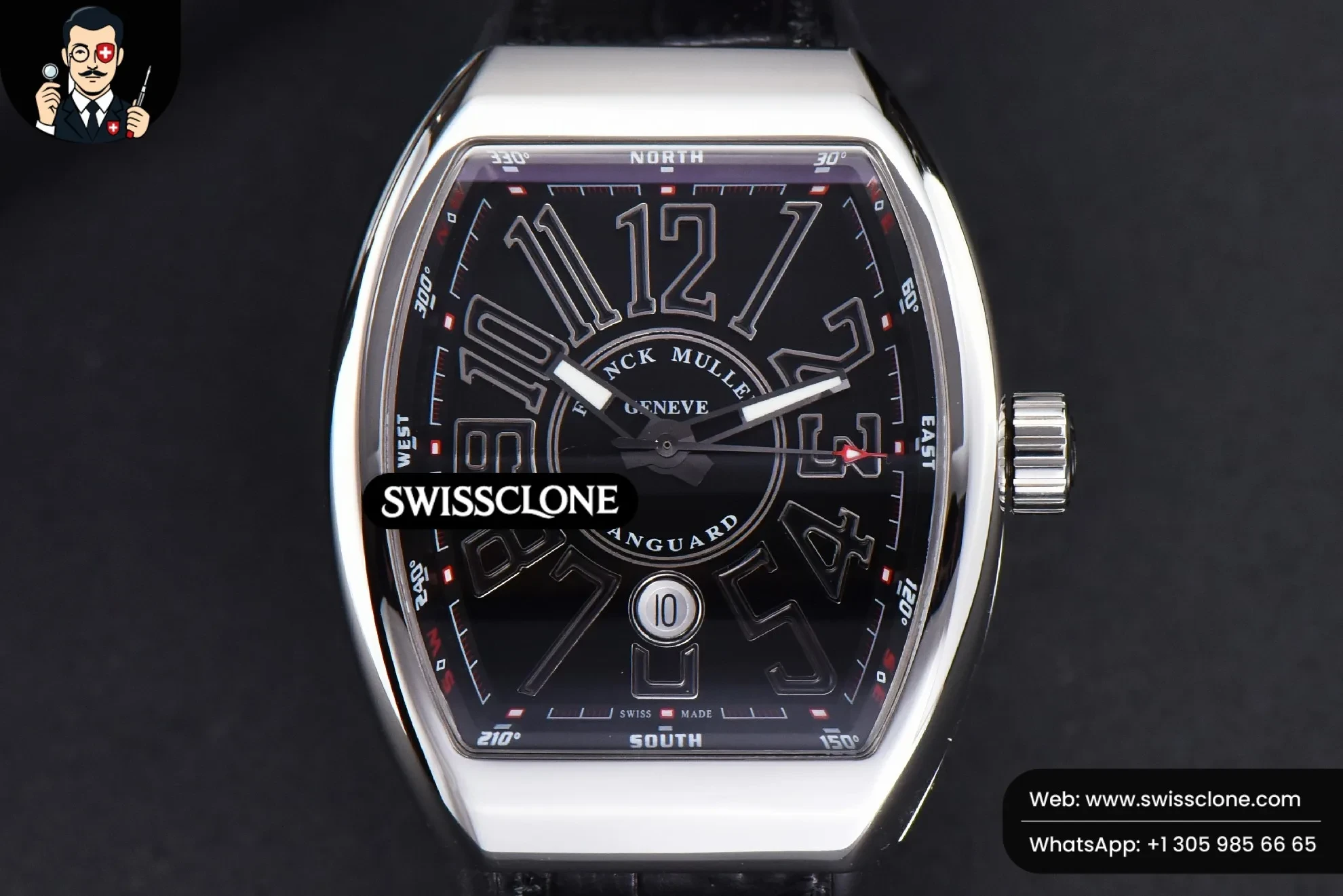 Vanguard V45 45mm Black Textured Dial Black Leather 9015