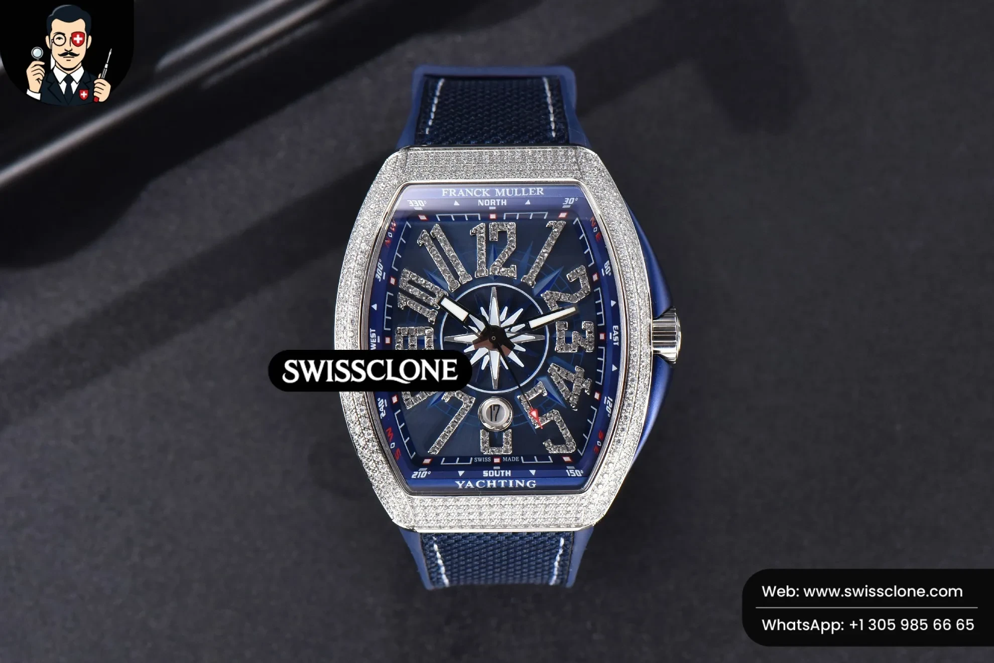 Vanguard V45 Full Diamonds Blue Textured Dial on Blue Rubber 9015