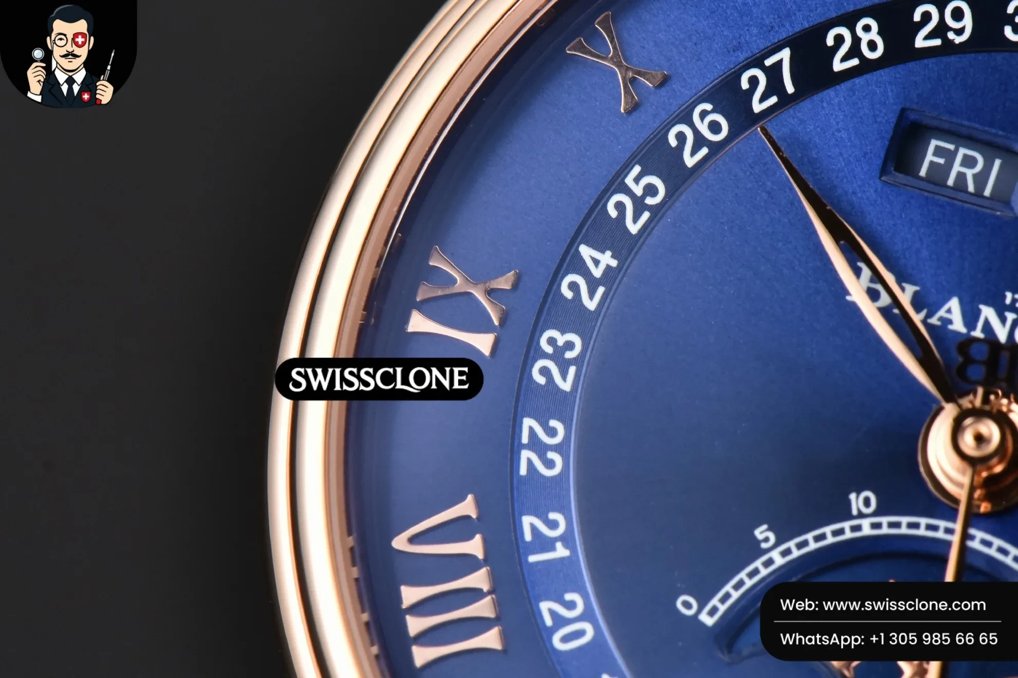 Rolex Villeret 6654 40mm Complicated Function OMF Blue Dial Black Leather 1:1 Super Clone - Caseback & Cloned Calibre Movement