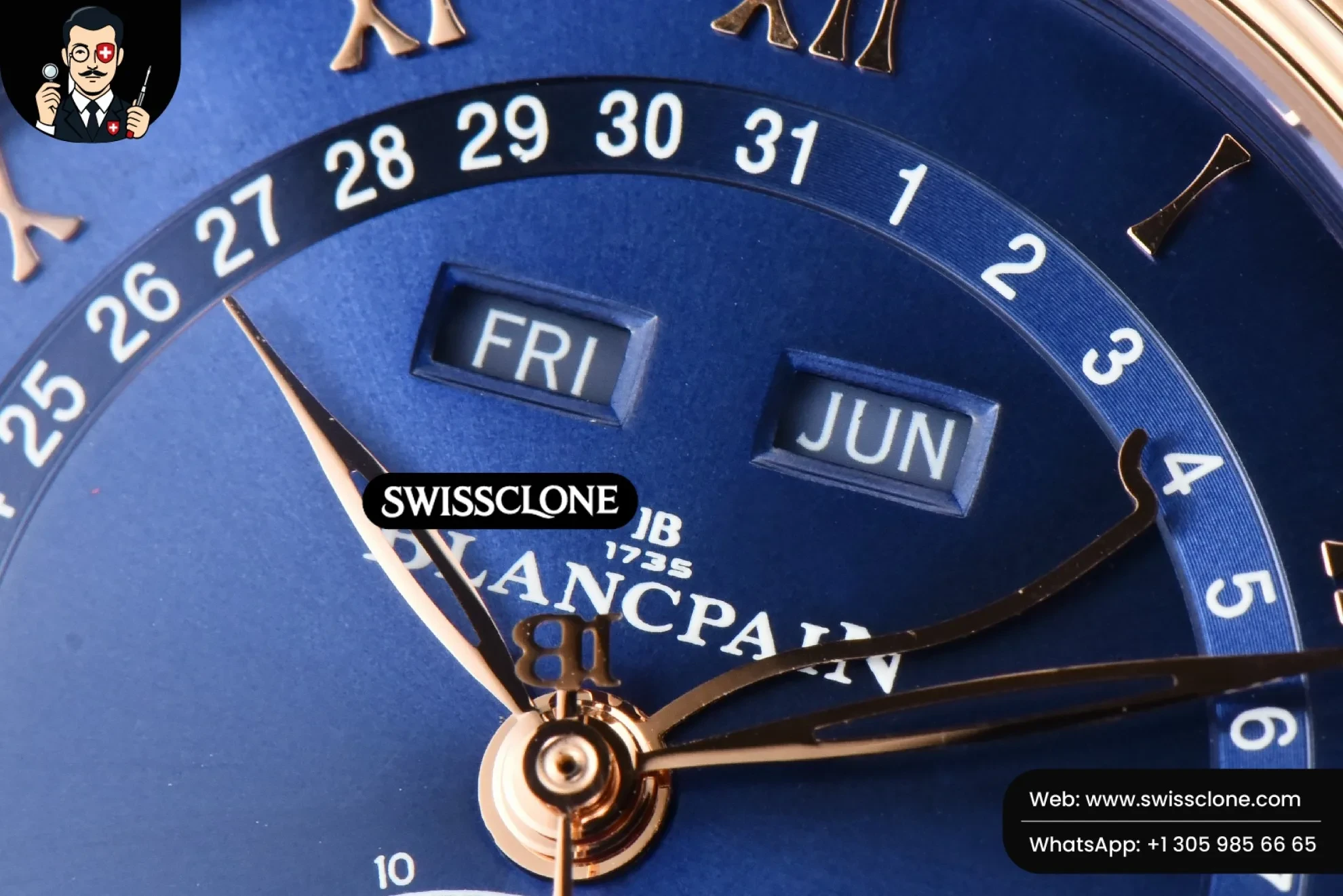 Rolex Villeret 6654 40mm Complicated Function OMF Blue Dial Black Leather 1:1 Super Clone - Clasp & Bracelet Finishing
