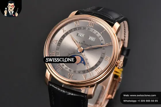 Villeret 6654 40mm Complicated Function OMF Silver Dial Black Leather (SW-27962) 1:1 Super Clone - Bezel & Lateral Case Profile