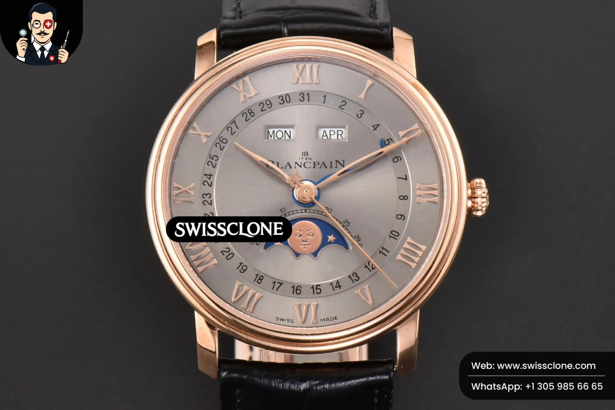 Villeret 6654 40mm Complicated Function OMF Silver Dial Black Leather