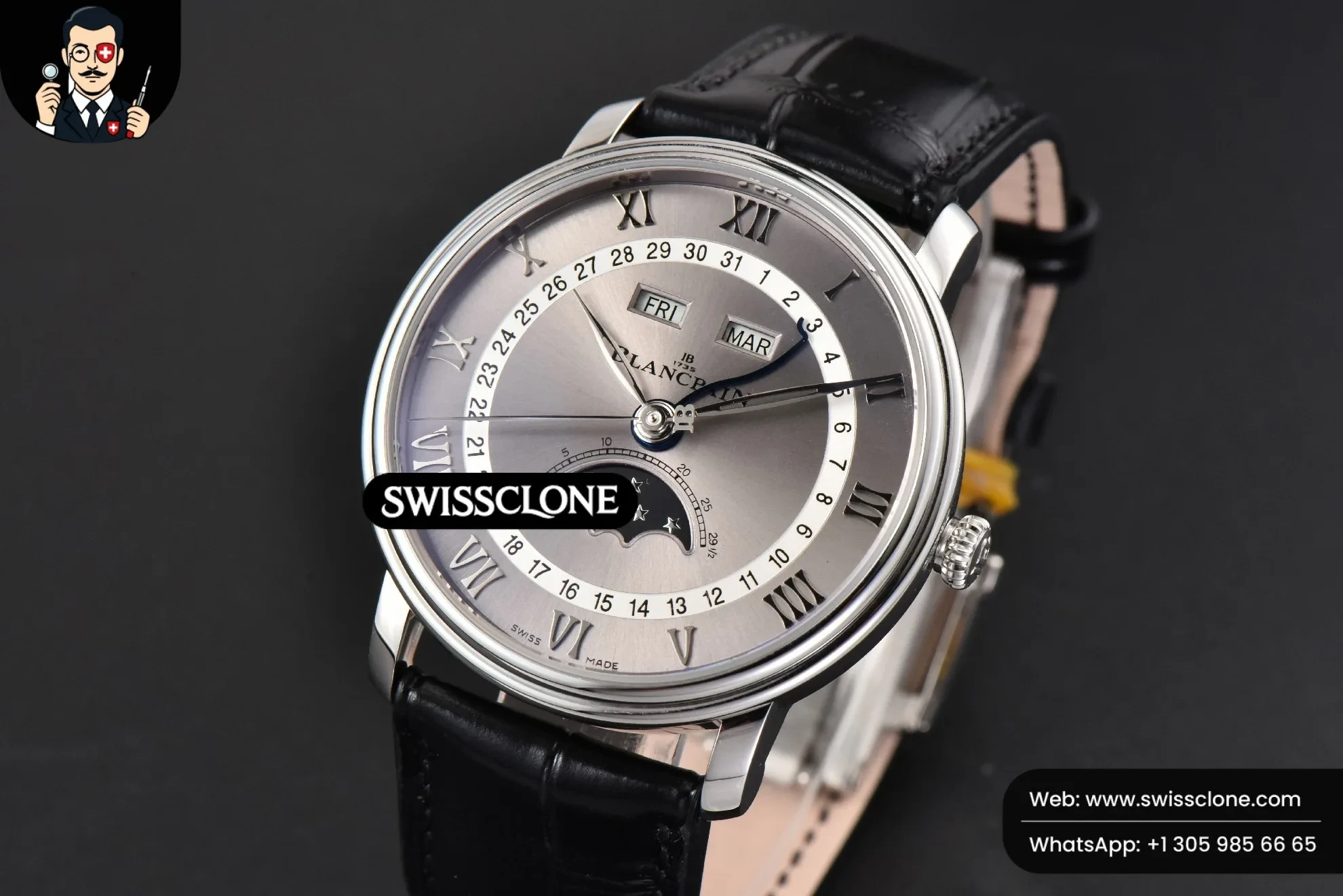 Rolex Villeret 6654 40mm Complicated Function OMF Silver Dial Black Leather 1:1 Super Clone - Bezel & Case Profile