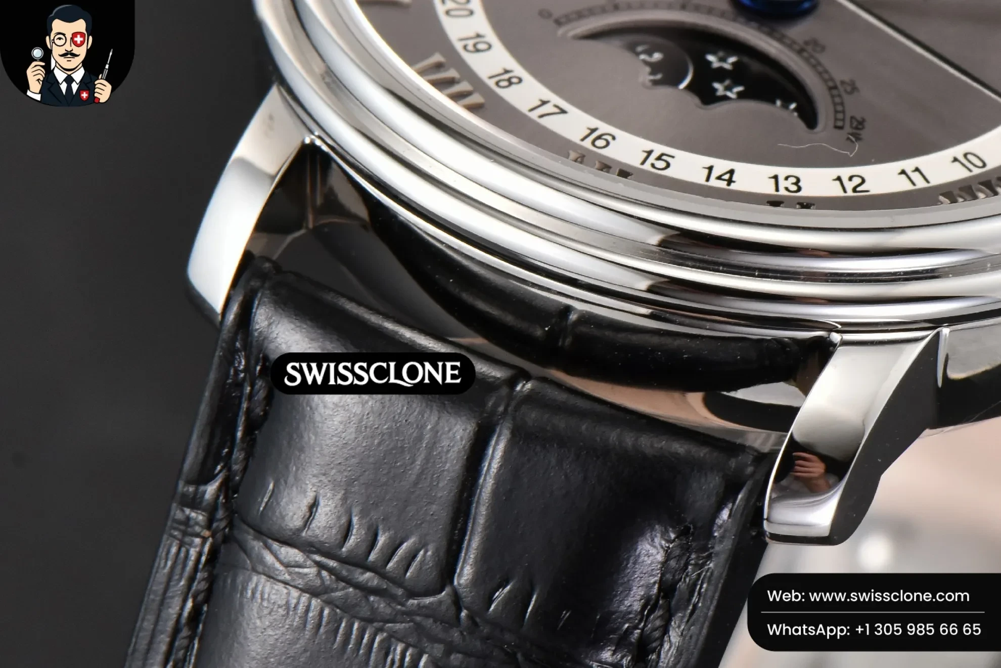 Rolex Villeret 6654 40mm Complicated Function OMF Silver Dial Black Leather 1:1 Super Clone - On-Wrist Presence View