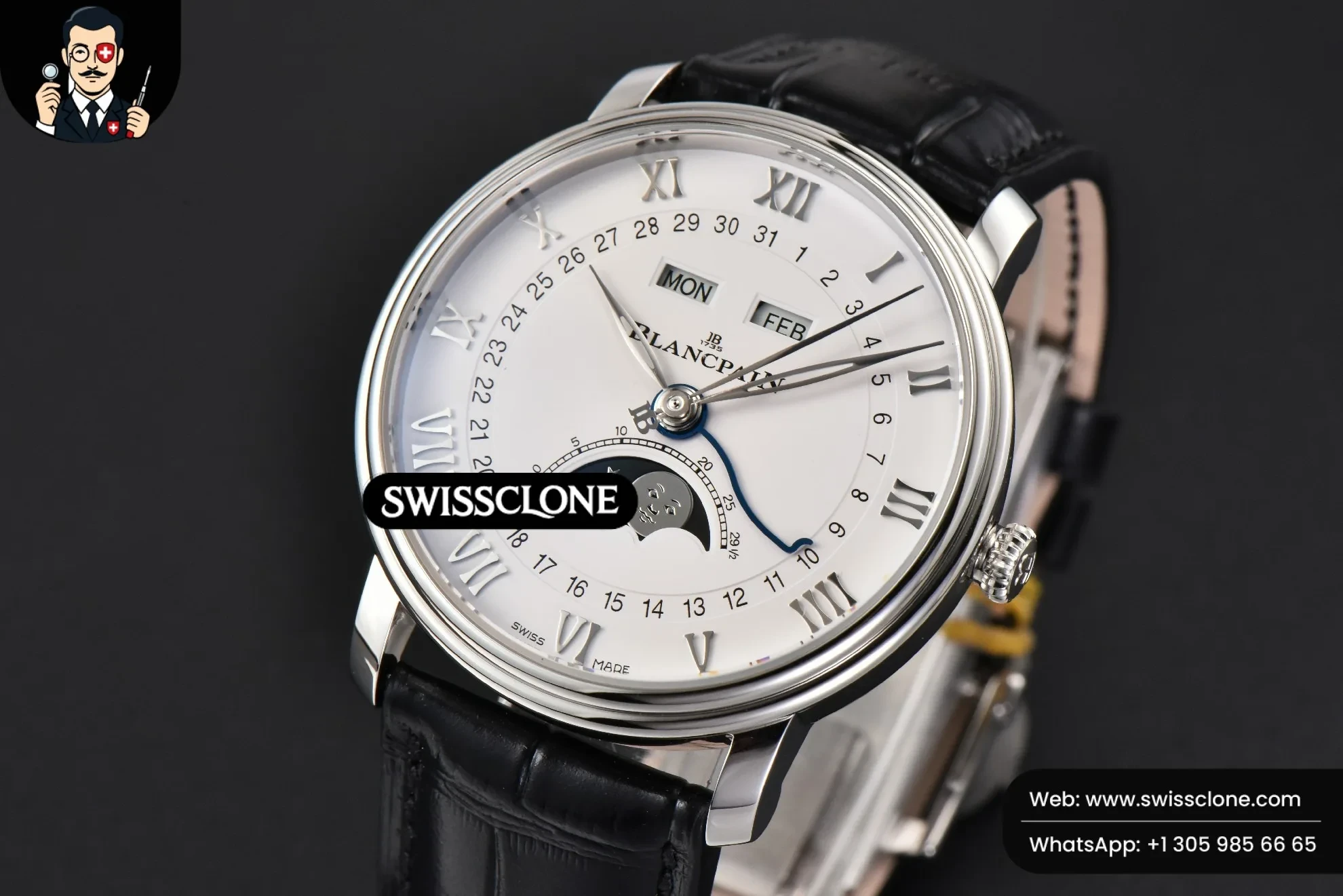 Rolex Villeret 6654 40mm Complicated Function OMF White Dial Black Leather 1:1 Super Clone - Bezel & Case Profile