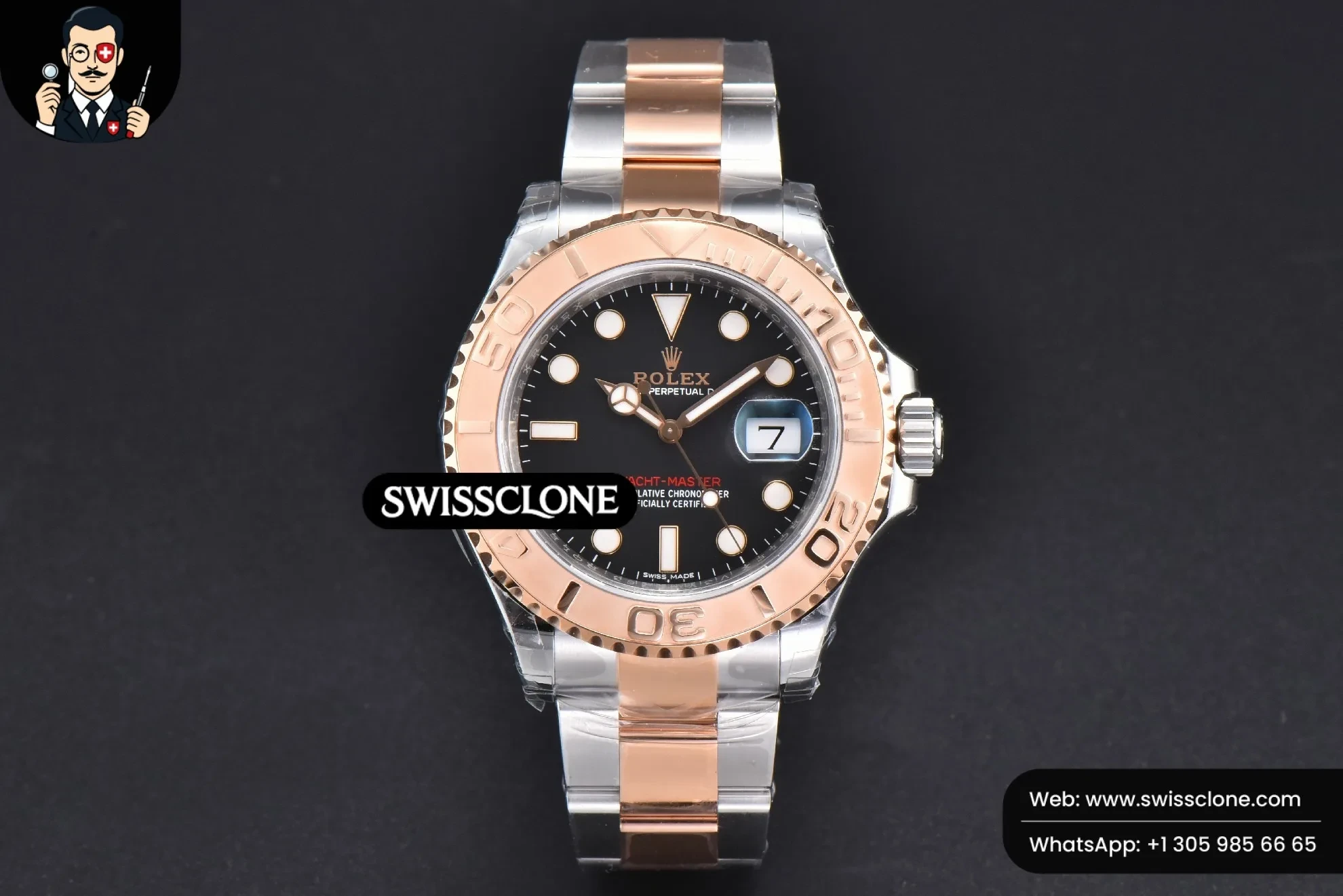 Rolex Yacht Master 116621 40mm RG/SS Black Dial RG/SS VS3135 1:1 Super Clone - Dial Macro Close-Up