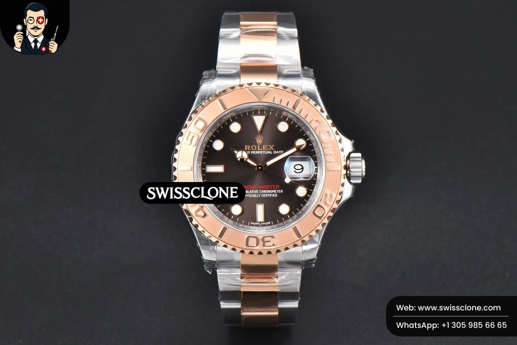 Rolex Yacht Master 116621 40mm RG/SS Brown Dial RG/SS VS3135 1:1 Super Clone - Dial Macro Close-Up