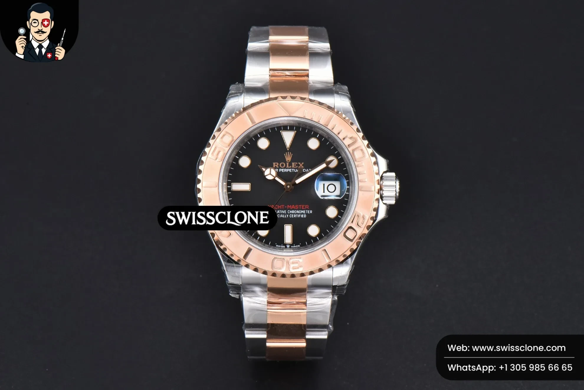 Rolex Yacht Master 126621 RG/SS 40mm Black Dial RG/SS VS3235 1:1 Super Clone - Dial Macro Close-Up