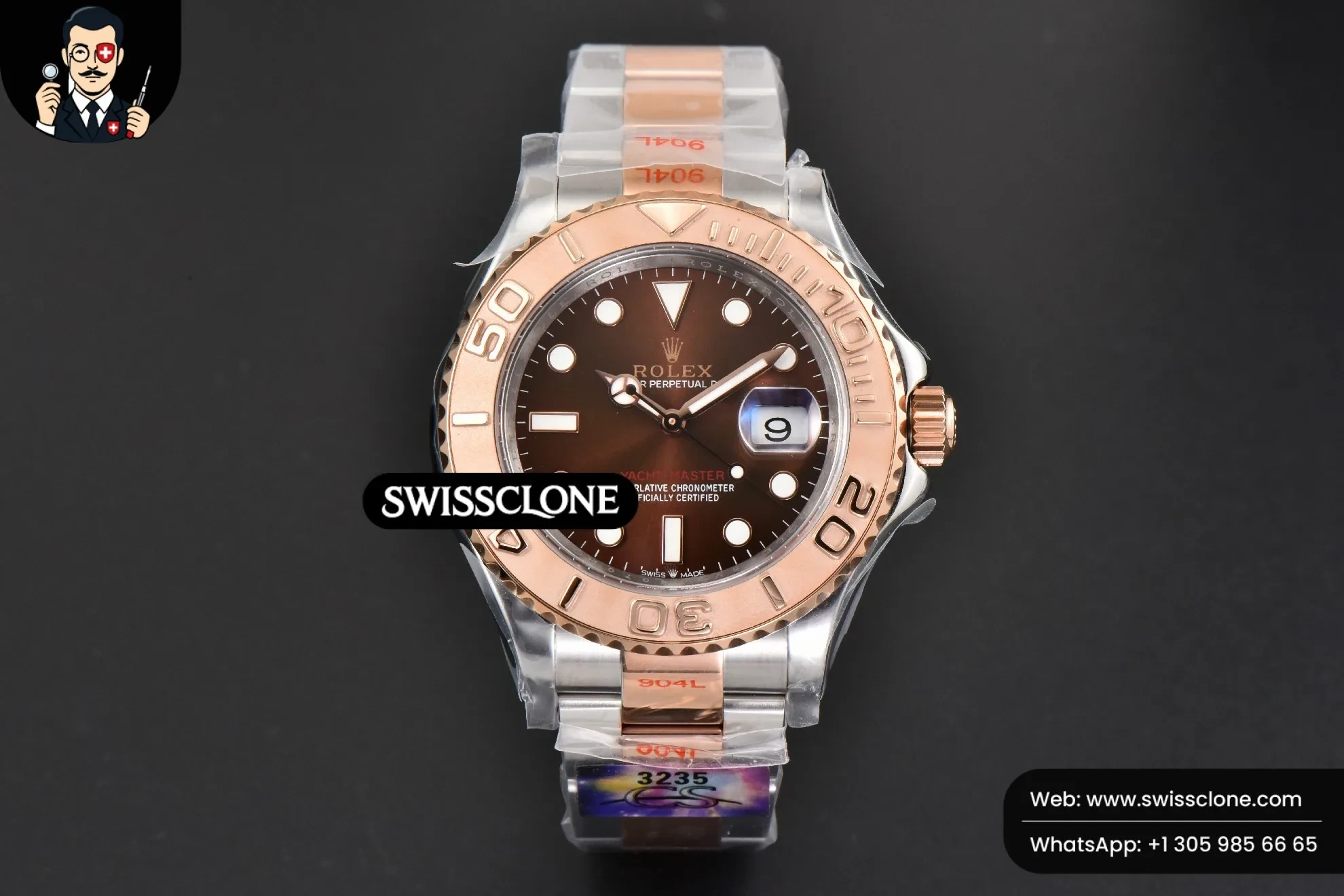 Rolex Yacht Master 126621 RG/SS 40mm CSF 904L Brown Dial RG/SS VR3235 1:1 Super Clone - Dial Macro Close-Up