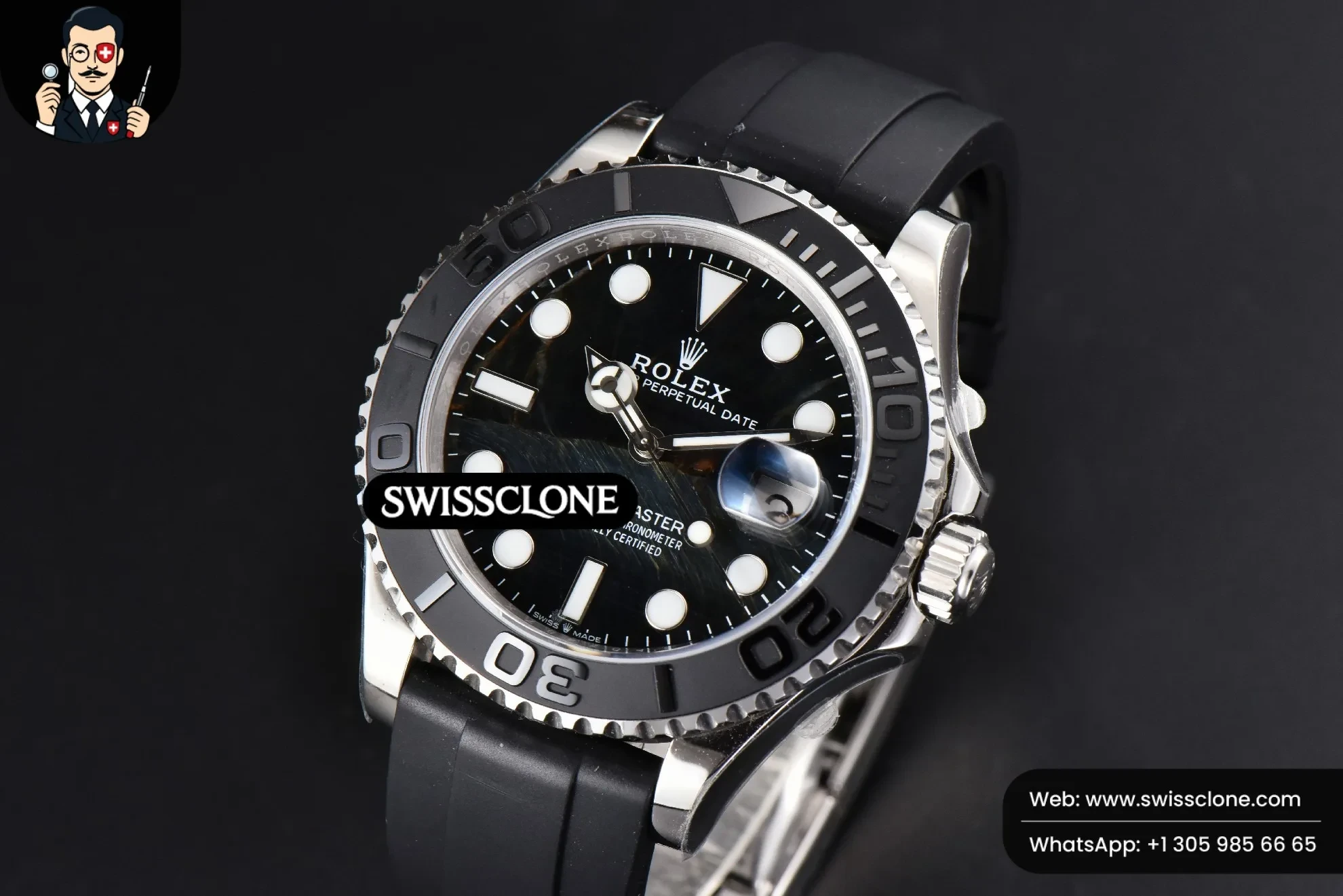 Rolex Yacht Master 42mm CSF Opals Surface Black Dail Oysterflex VR3235 1:1 Super Clone - Bezel & Case Profile
