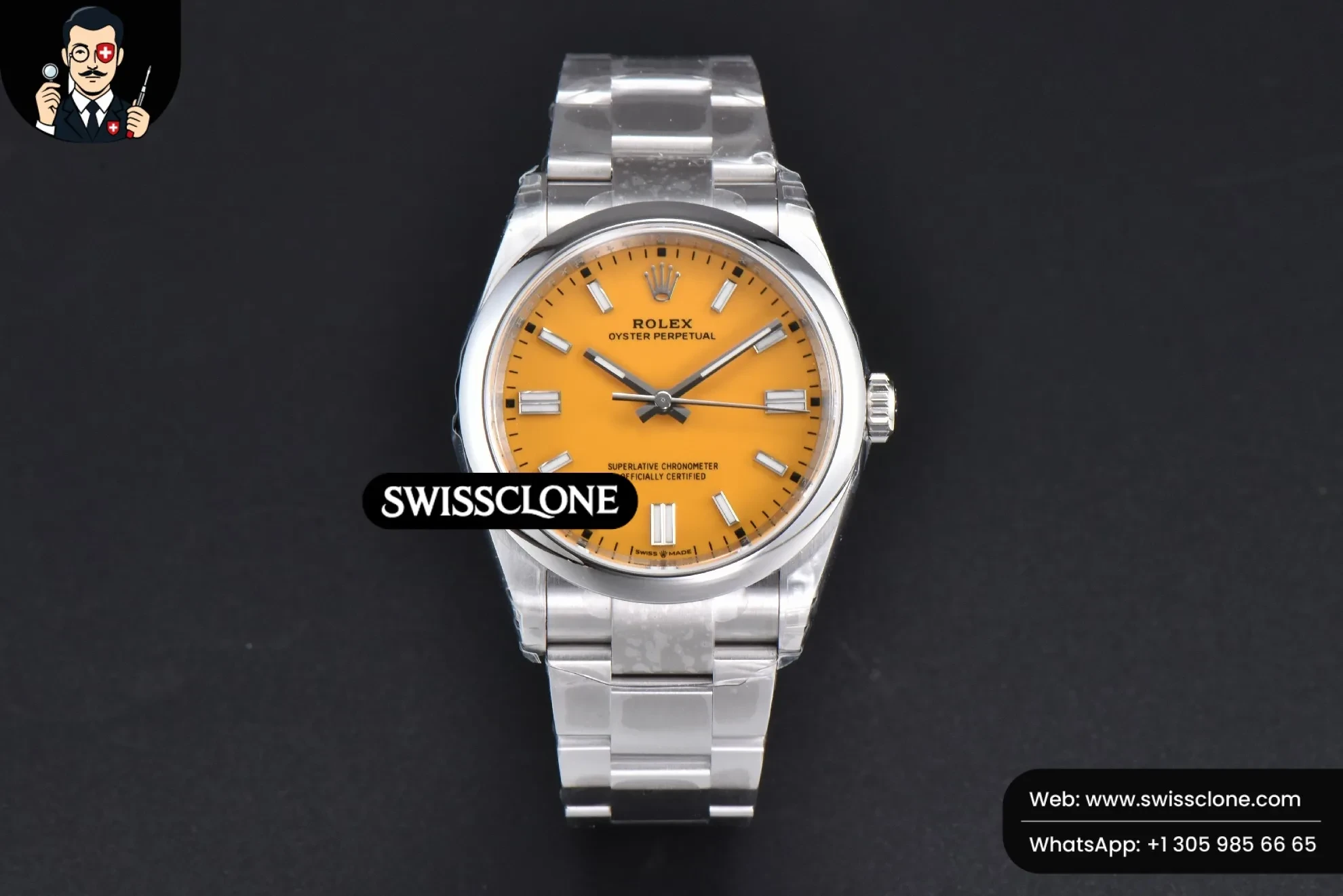 Rolex yster Perpetual 126000 36mm 904L Yellow Dial Oyster VS3235 1:1 Super Clone - Dial Macro Close-Up