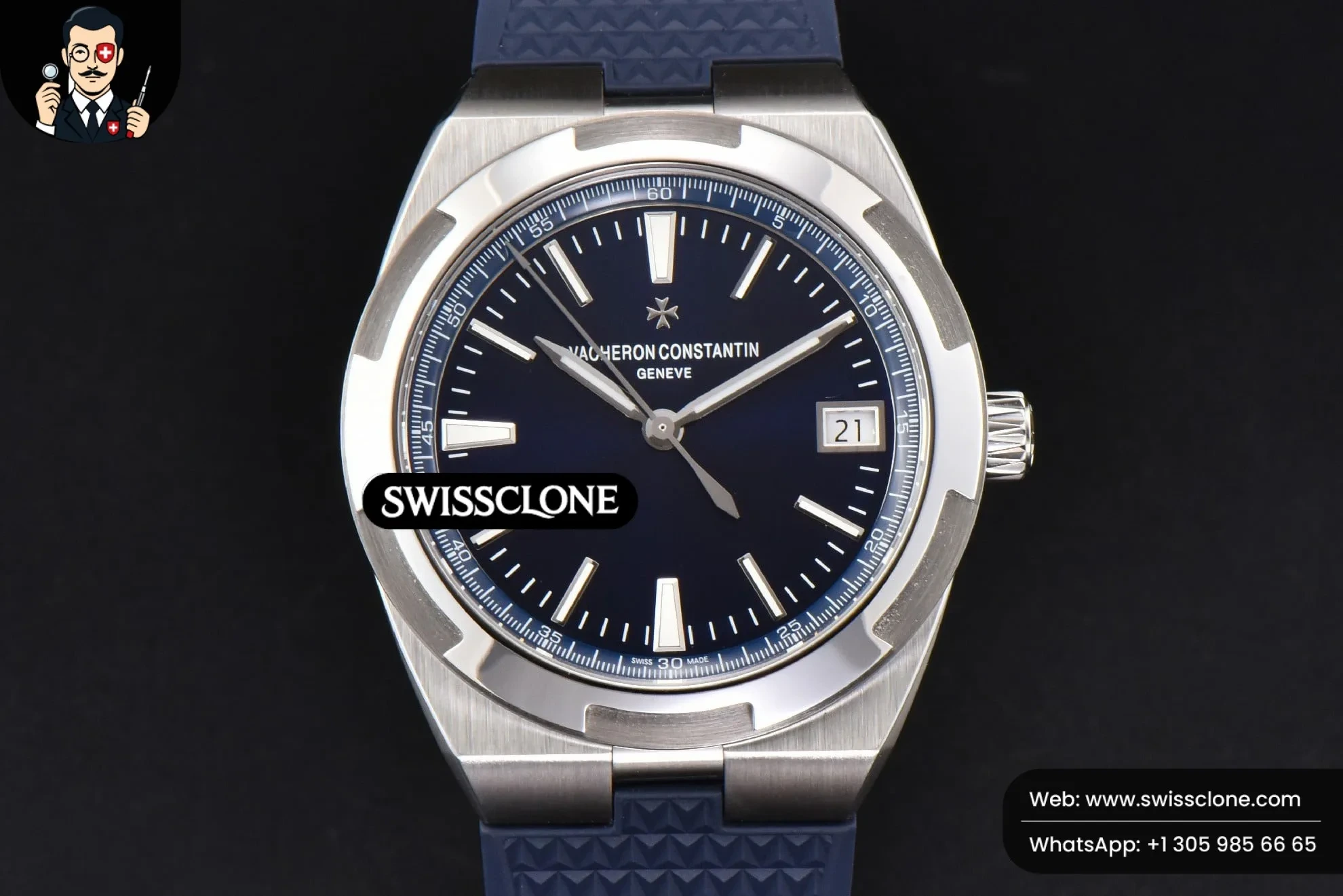 Vacheron Constantin Overseas 4500V 41mm Blue Dial Blue Rubber 1:1 Super Clone - Dial Macro Close-Up