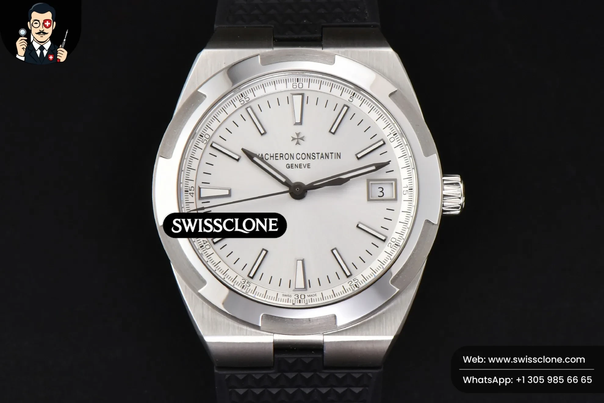 Vacheron Constantin Overseas 4500V 41mm White Dial Black Rubber 1:1 Super Clone - Dial Macro Close-Up