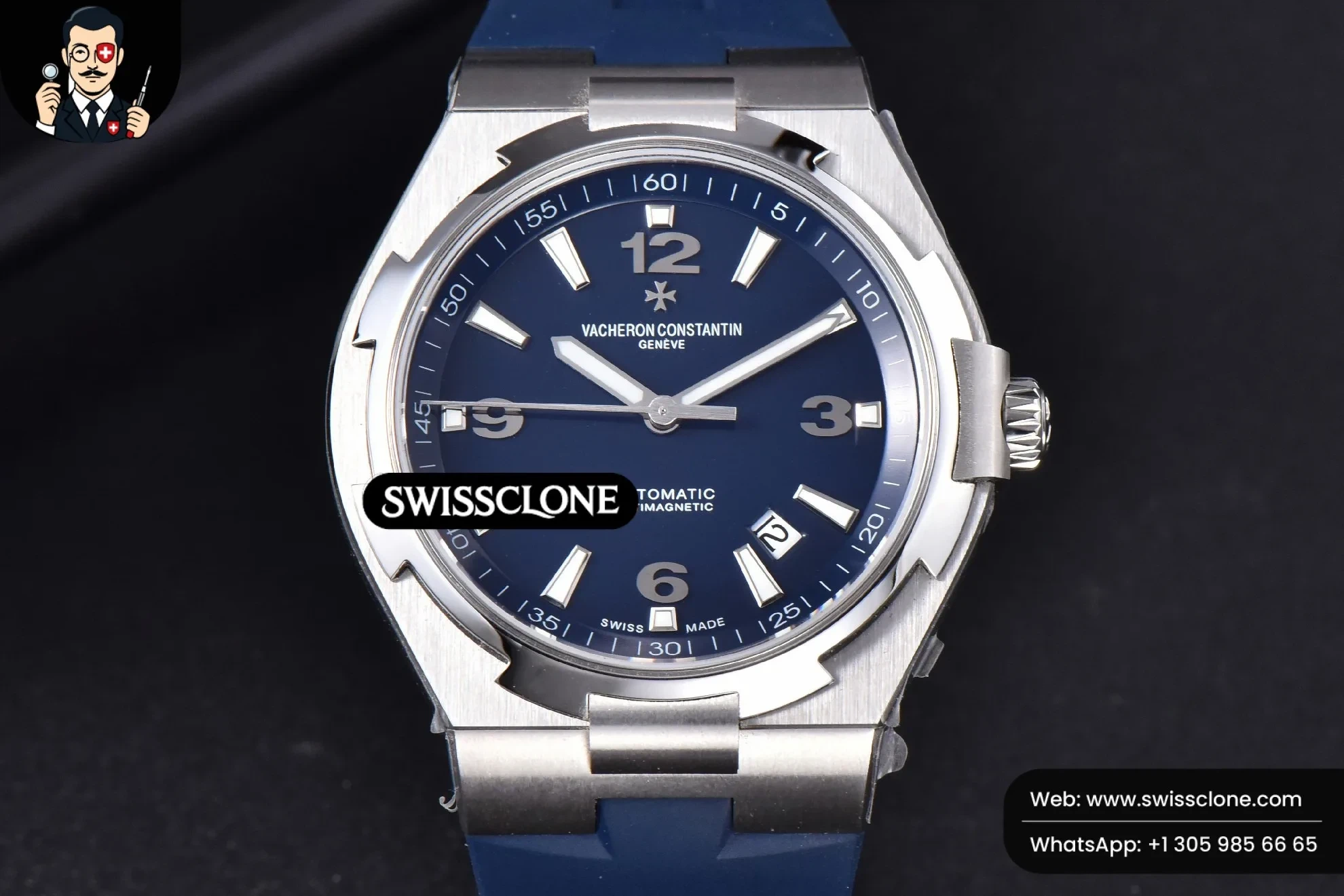 Vacheron Constantin Overseas 47040 MKF 42mm Blue Dial Rubber 9015 - 45-Degree Case Profile & Crown View | 1:1 Swiss Super Clone